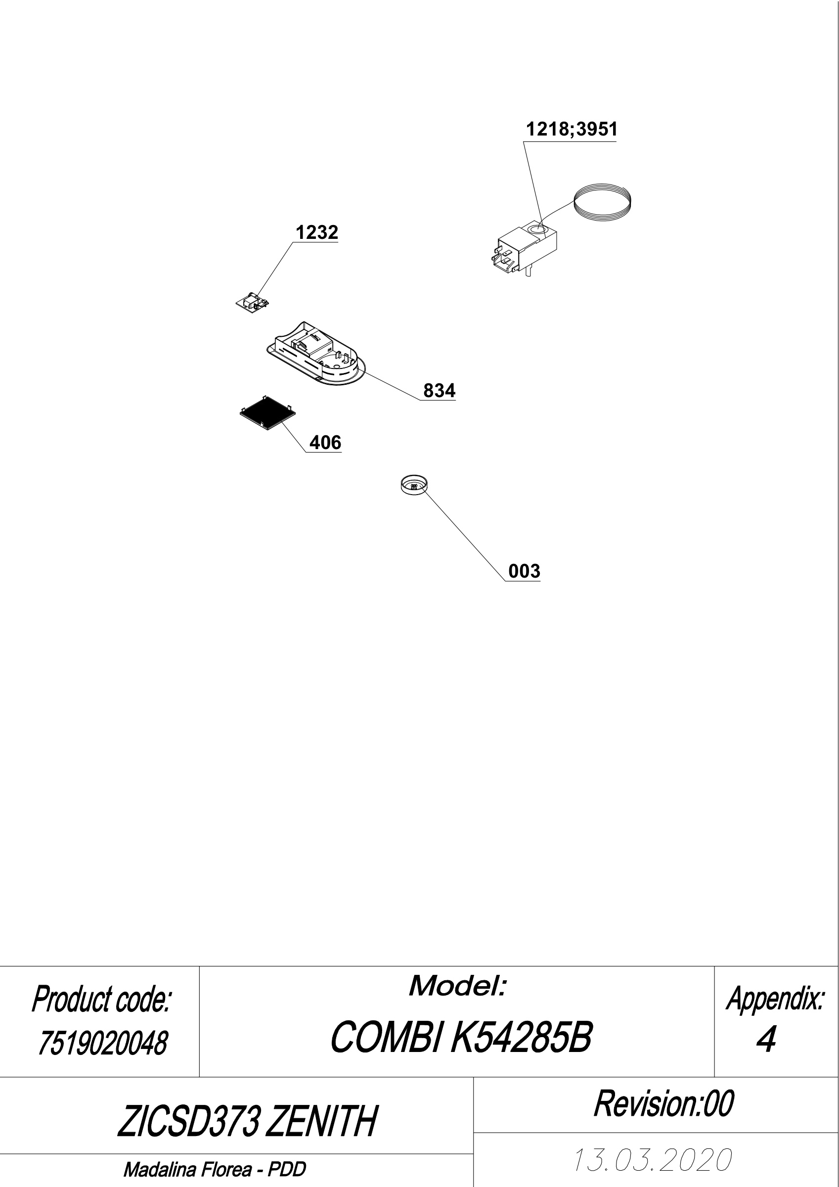 EXPLODED VIEW THERMOSTAT ZICSD373 ZENITH