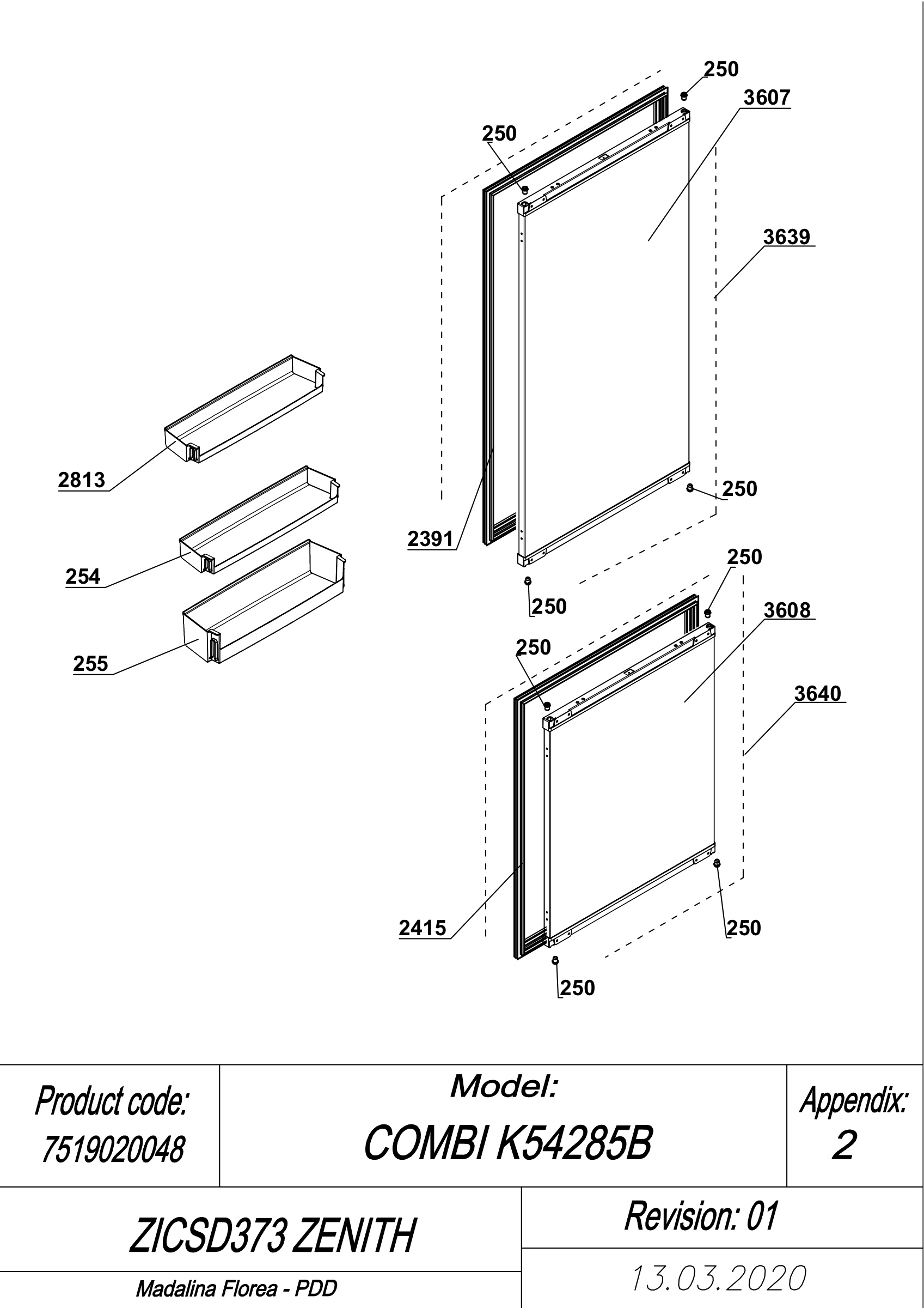 EXPLODED VIEW DOORS ZICSD373 ZENITH