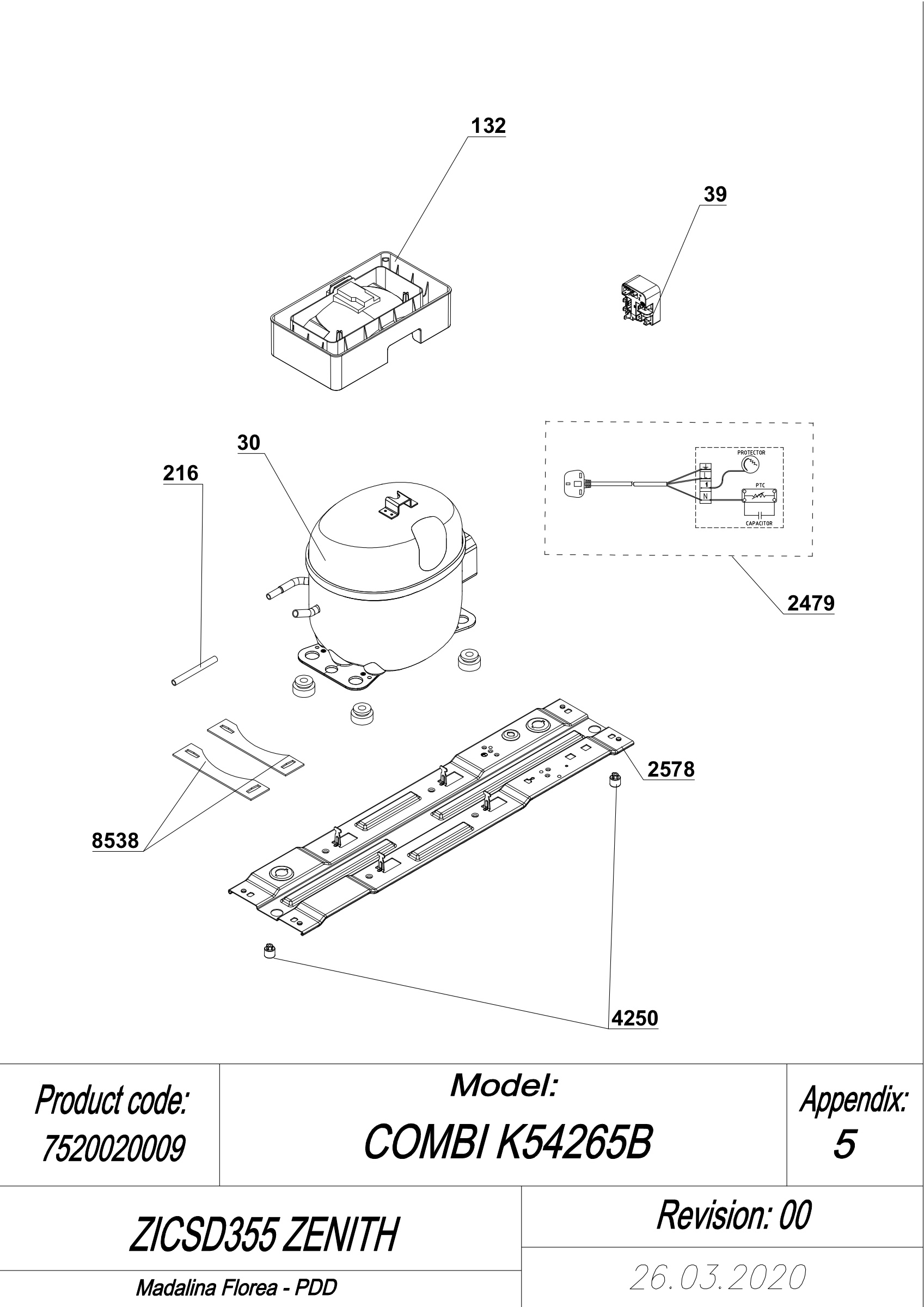 EXPLODED VIEW COMPRESSOR ZICSD355 ZENITH