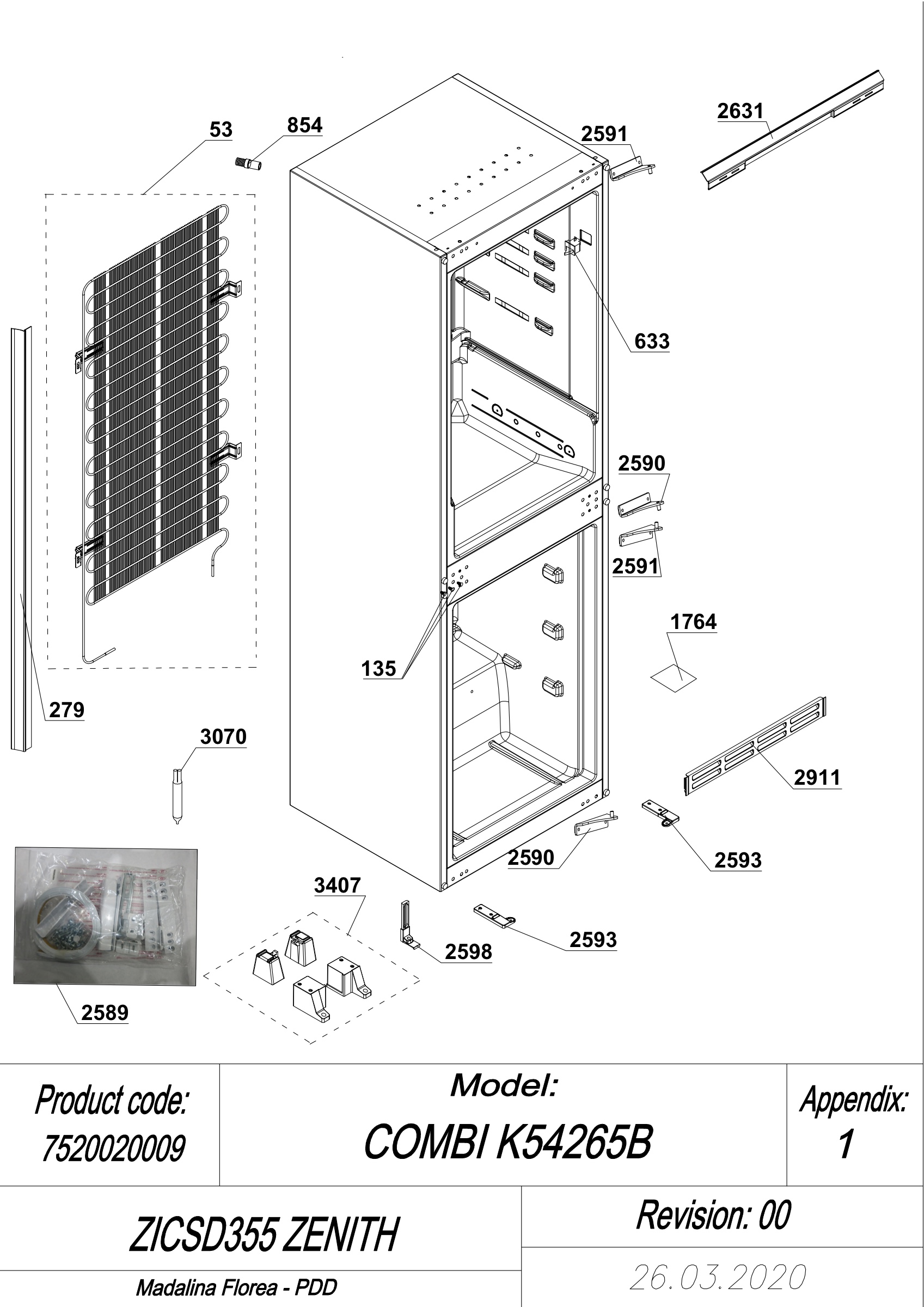 EXPLODED VIEW CABINET ZICSD355 ZENITH