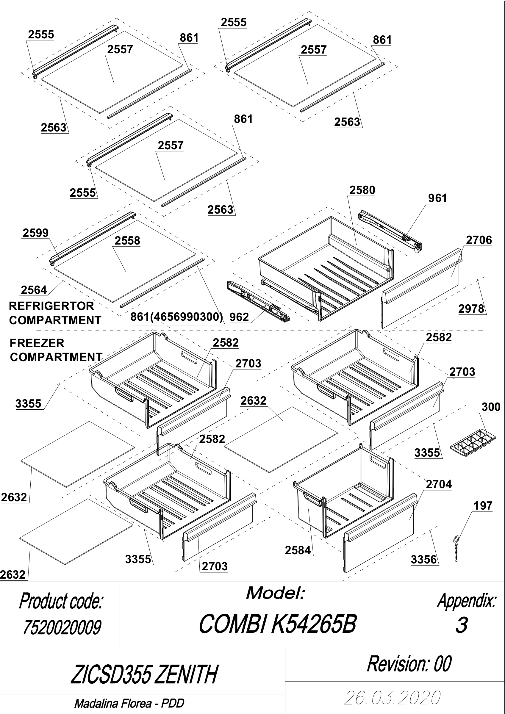 EXPLODED VIEW SHELVES ZICSD355 ZENITH