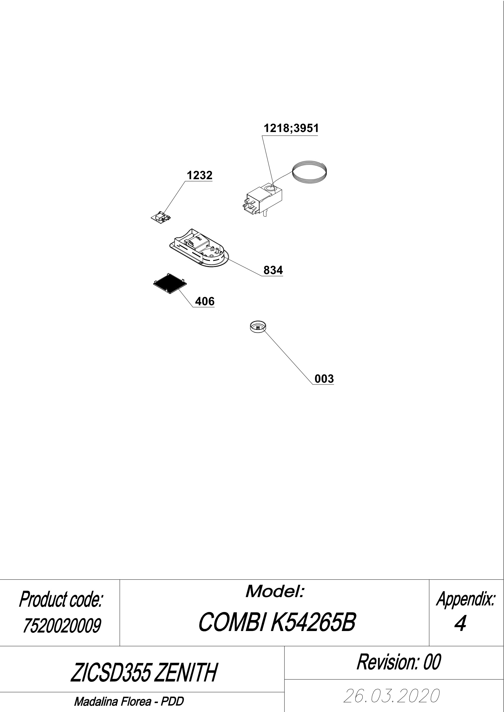 EXPLODED VIEW THERMOSTAT ZICSD355 ZENITH