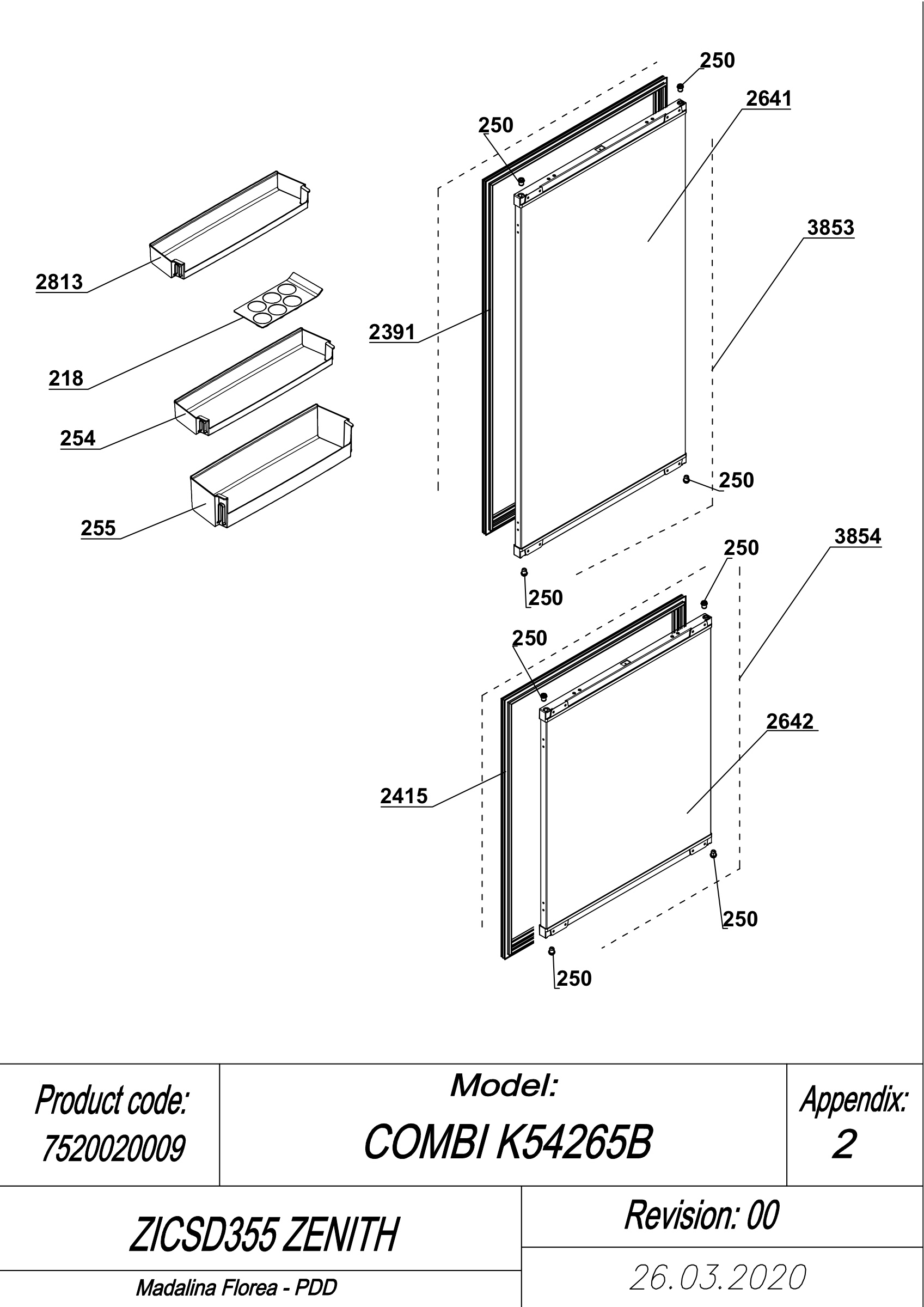 EXPLODED VIEW DOORS ZICSD355 ZENITH