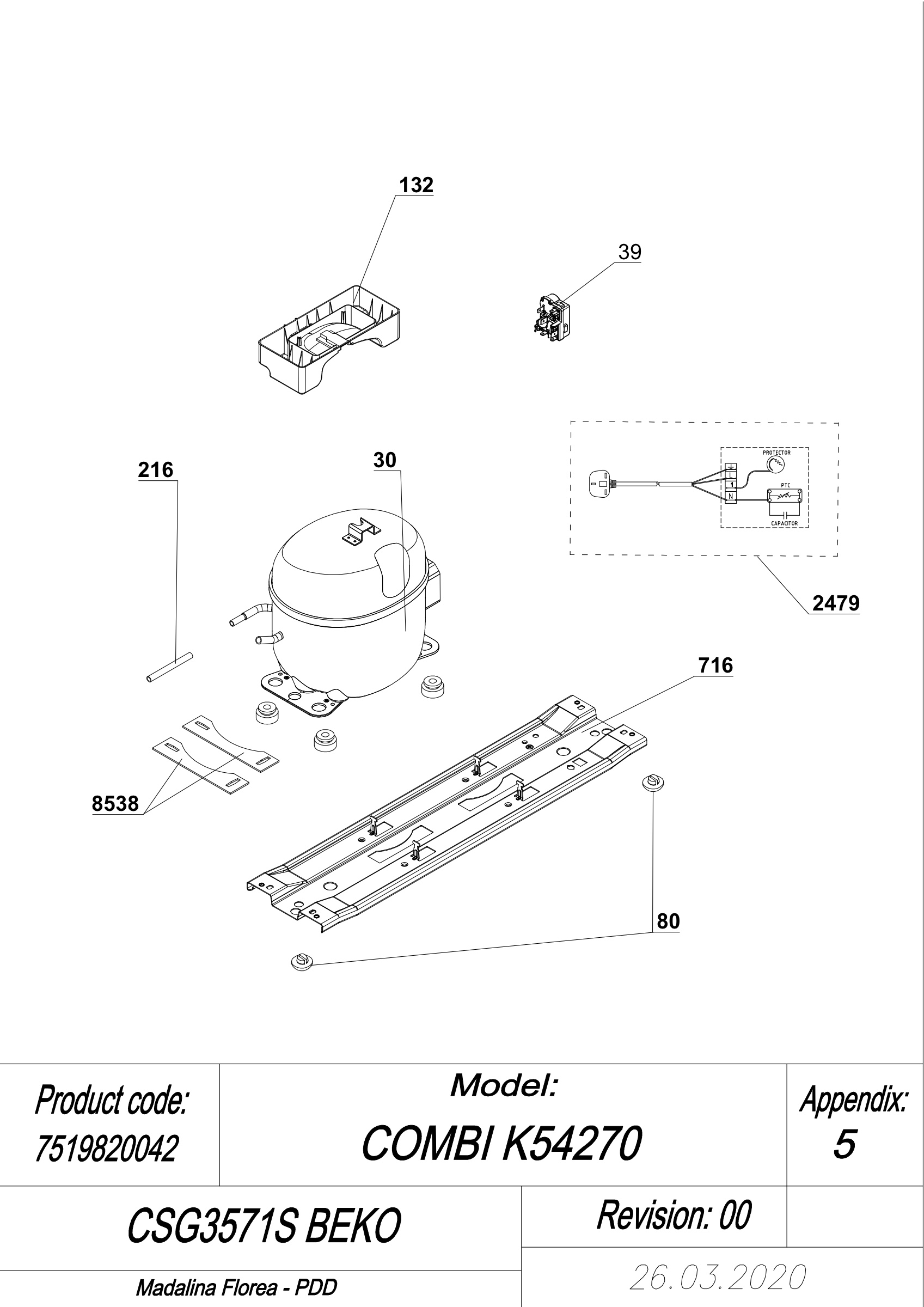 EXPLODED VIEW COMPRESSOR TYPE 3 CSG3571S BEKO