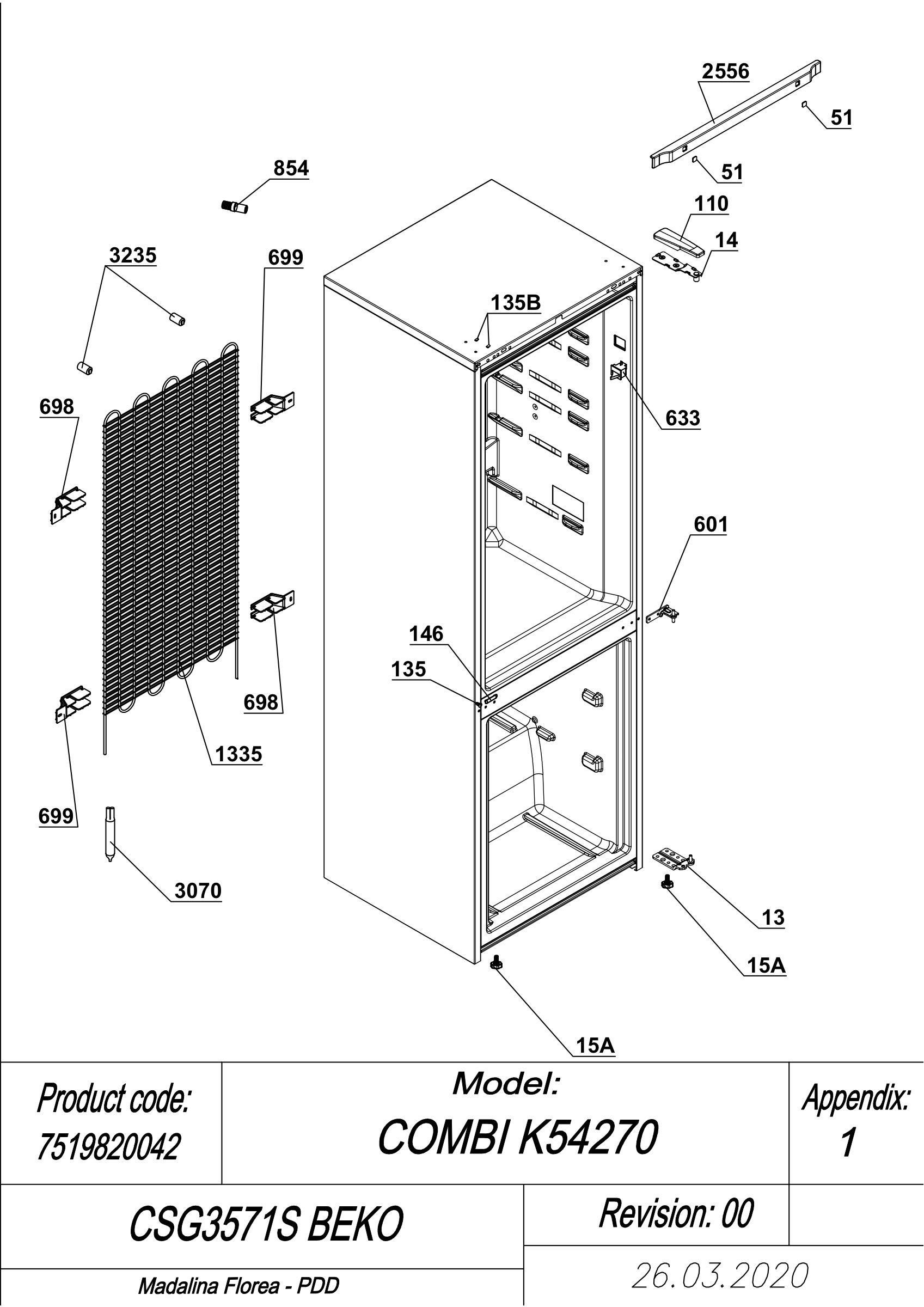 EXPLODED VIEW CABINET CSG3571S BEKO