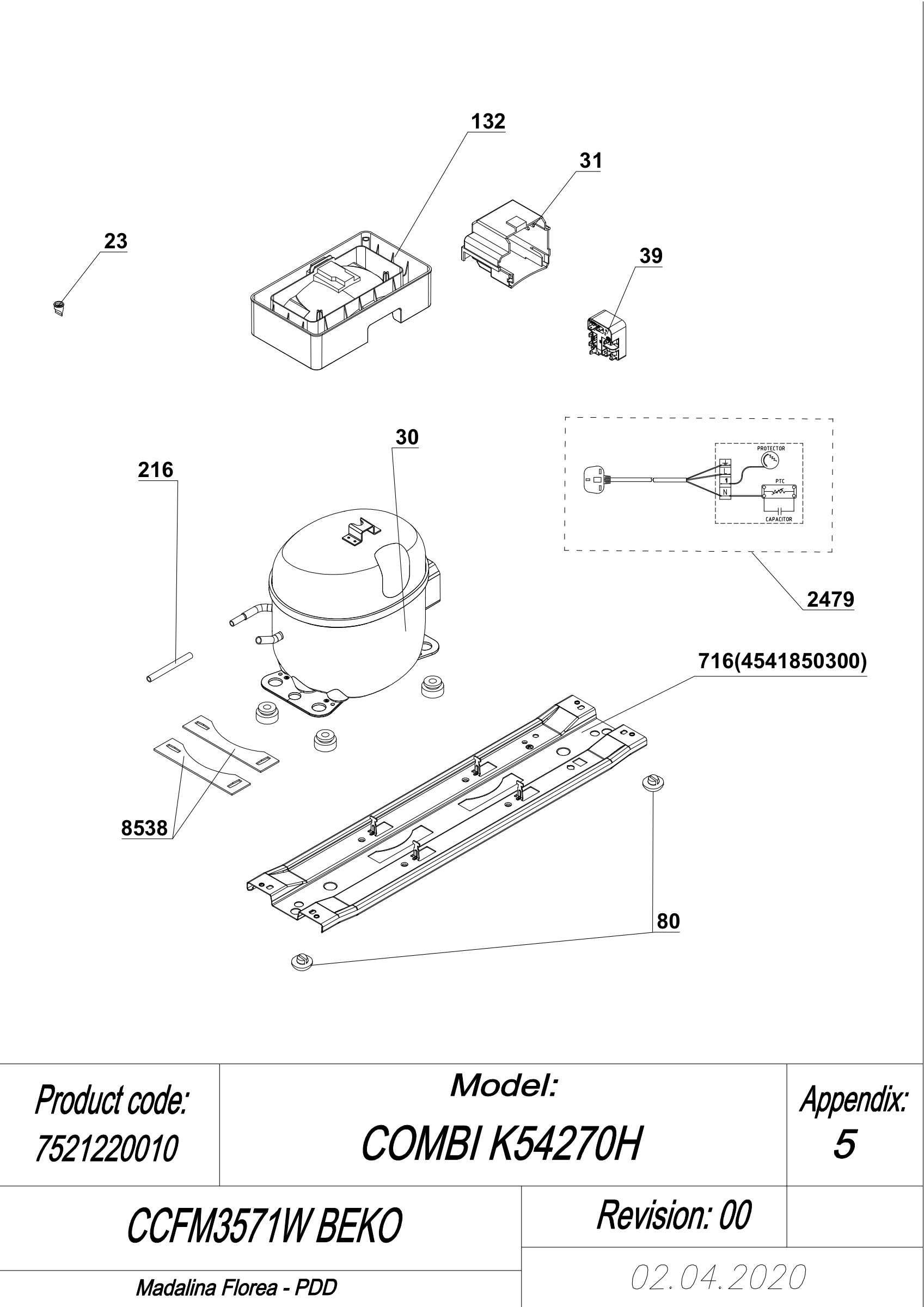 EXPLODED VIEW COMPRESSOR CCFM3571W BEKO
