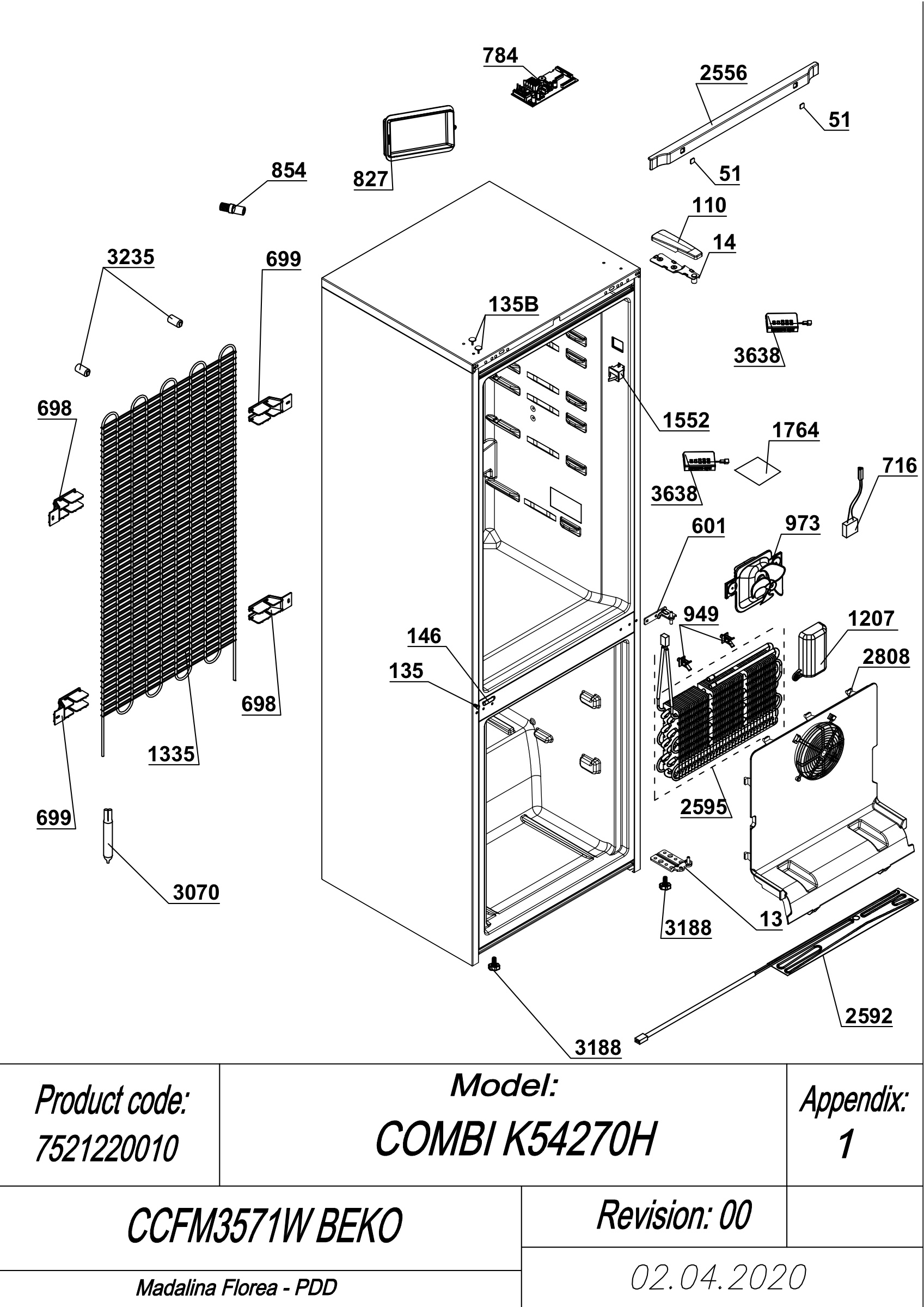 EXPLODED VIEW CABINET CCFM3571W BEKO