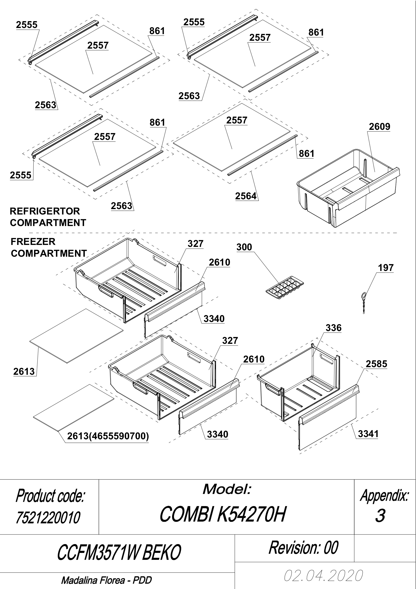 EXPLODED VIEW SHELVES CCFM3571W BEKO