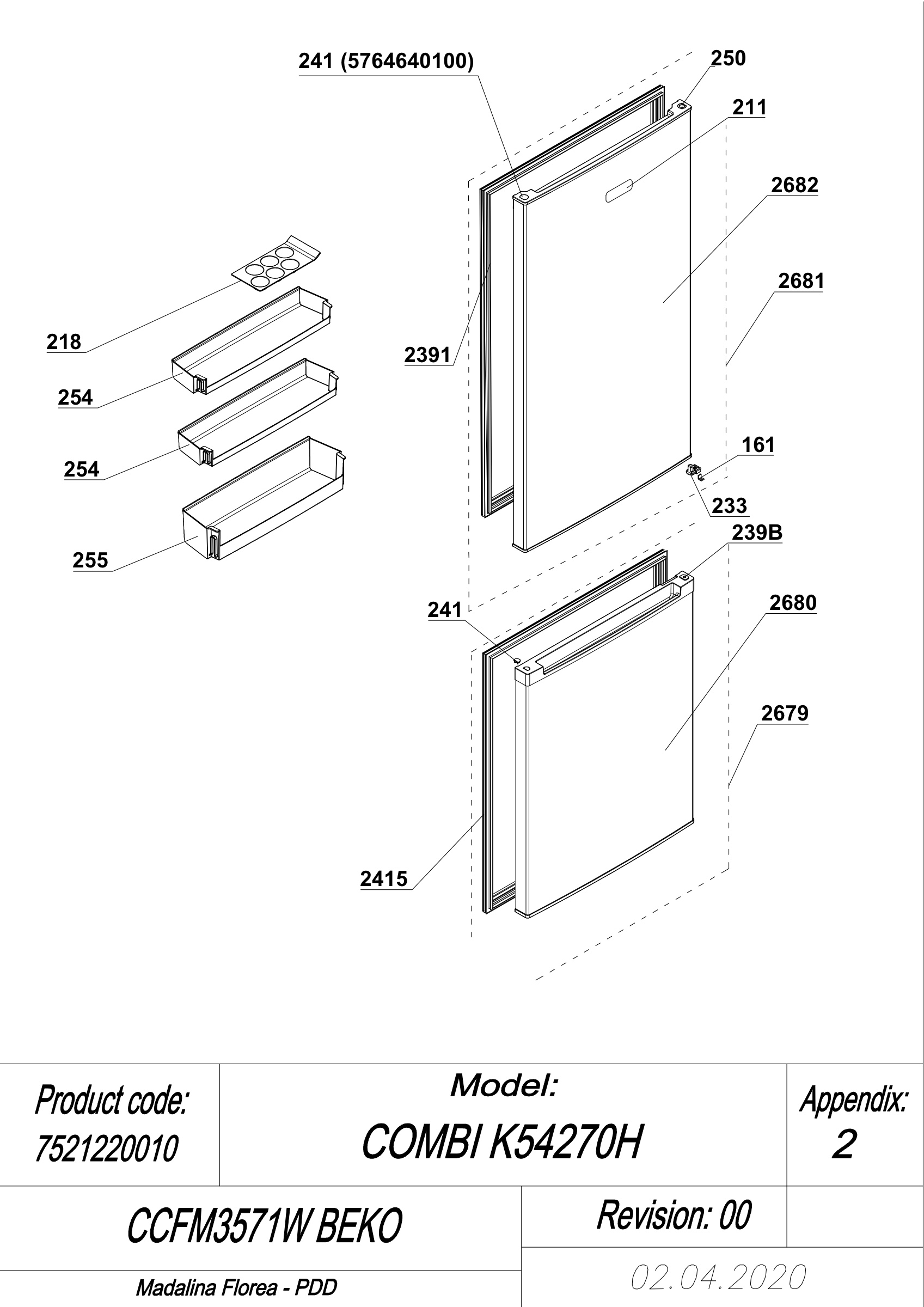 EXPLODED VIEW DOORS CCFM3571W BEKO