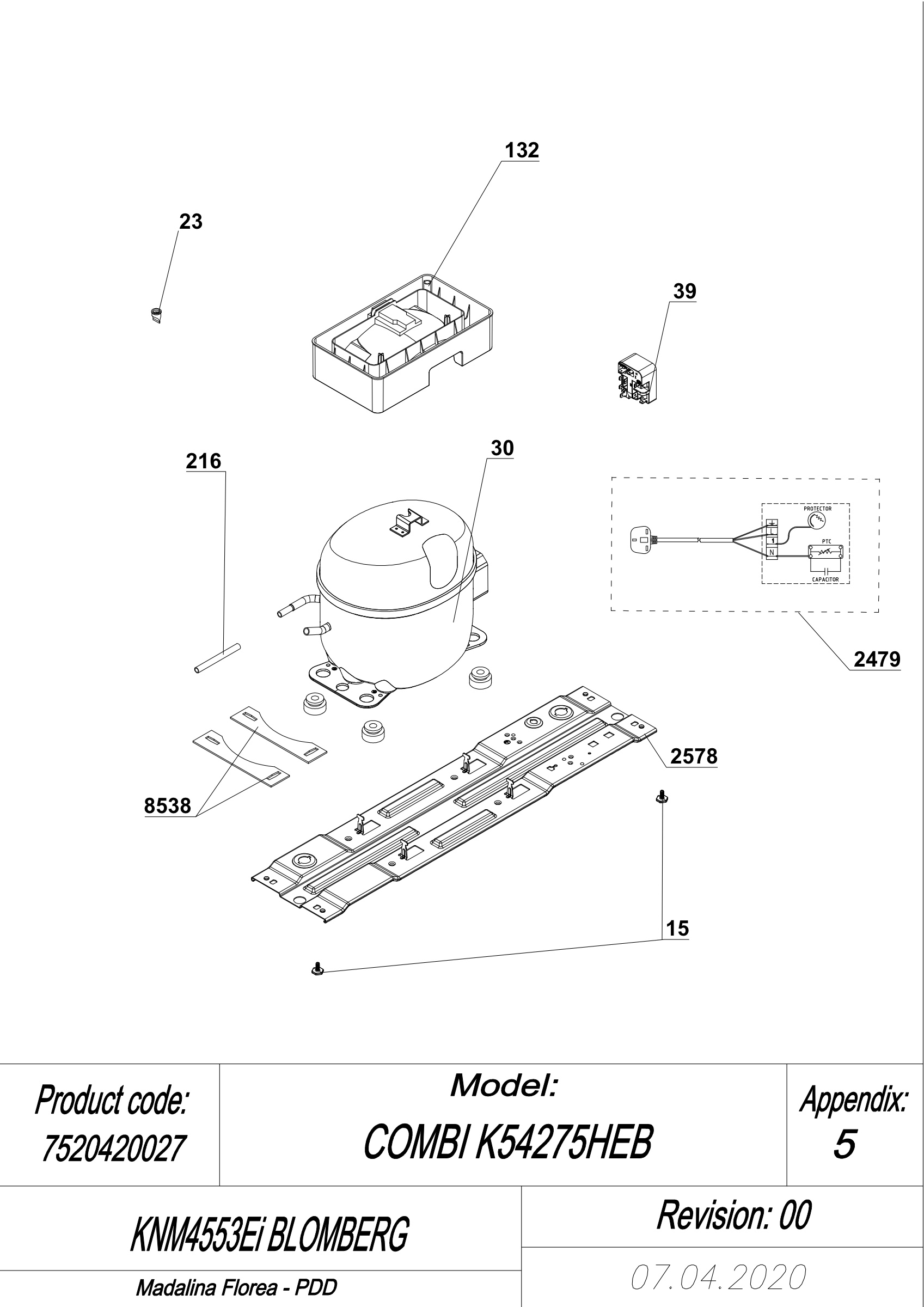 EXPLODED VIEW COMPRESSOR KNM4553Ei BLOMBERG