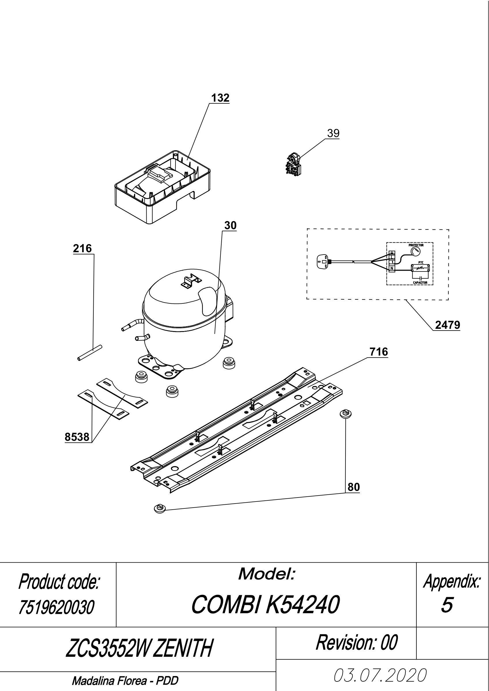 EXPLODED VIEW COMPRESSOR ZCS3552W ZENITH