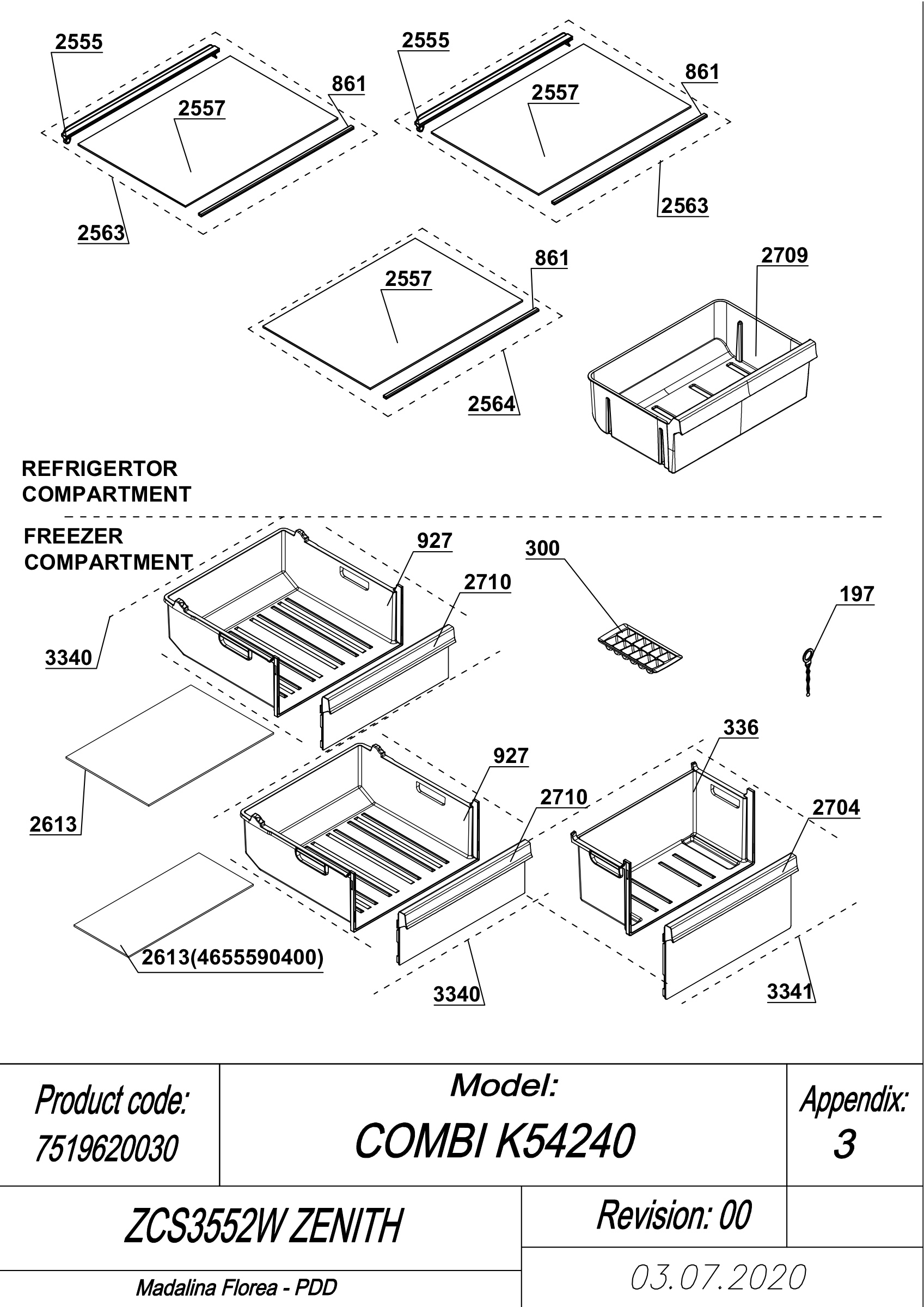EXPLODED VIEW SHELVES ZCS3552W ZENITH