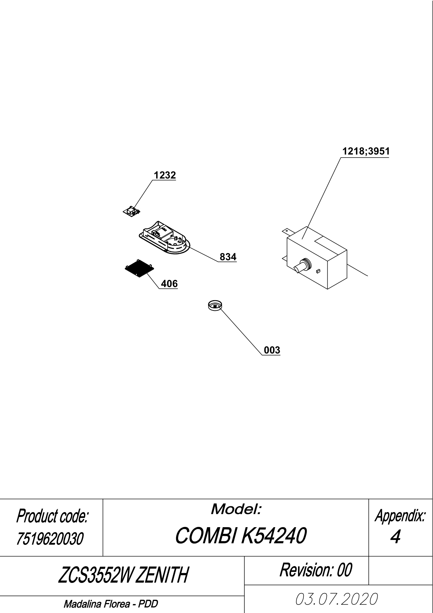 EXPLODED VIEW THERMOSTAT ZCS3552W ZENITH