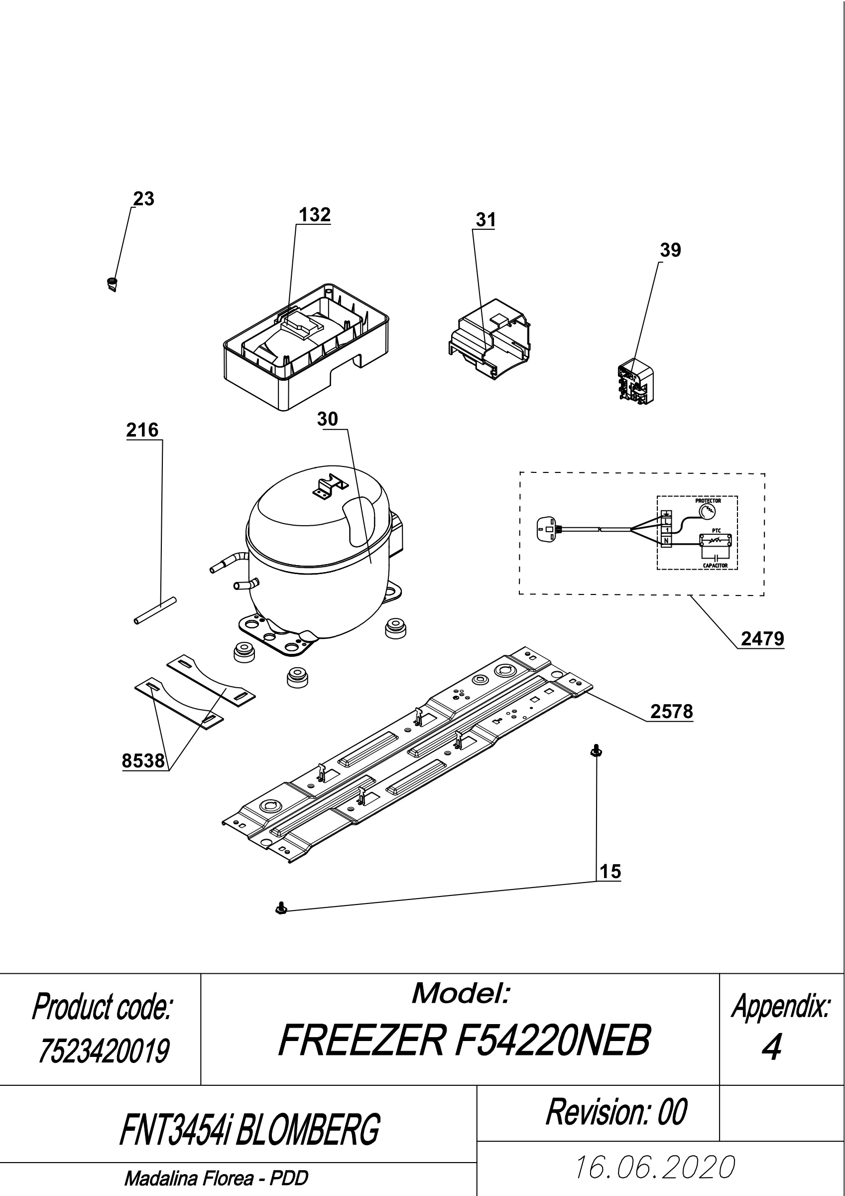 EXPLODED VIEW COMPRESSOR TYPE 1 FNT3454i BLOMBERG