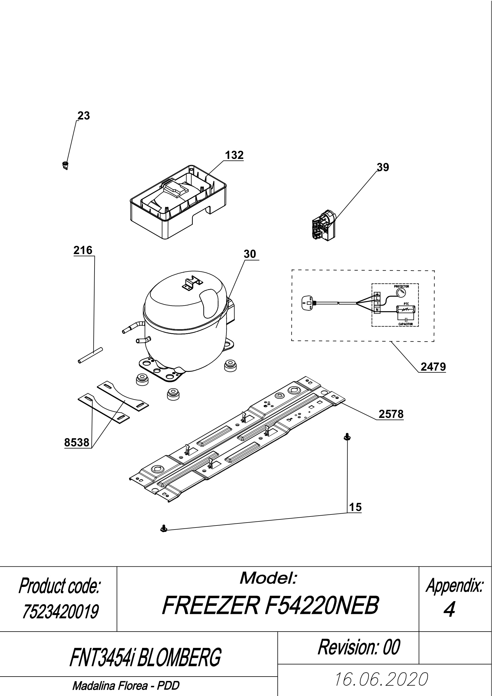 EXPLODED VIEW COMPRESSOR TYPE 2 FNT3454i BLOMBERG