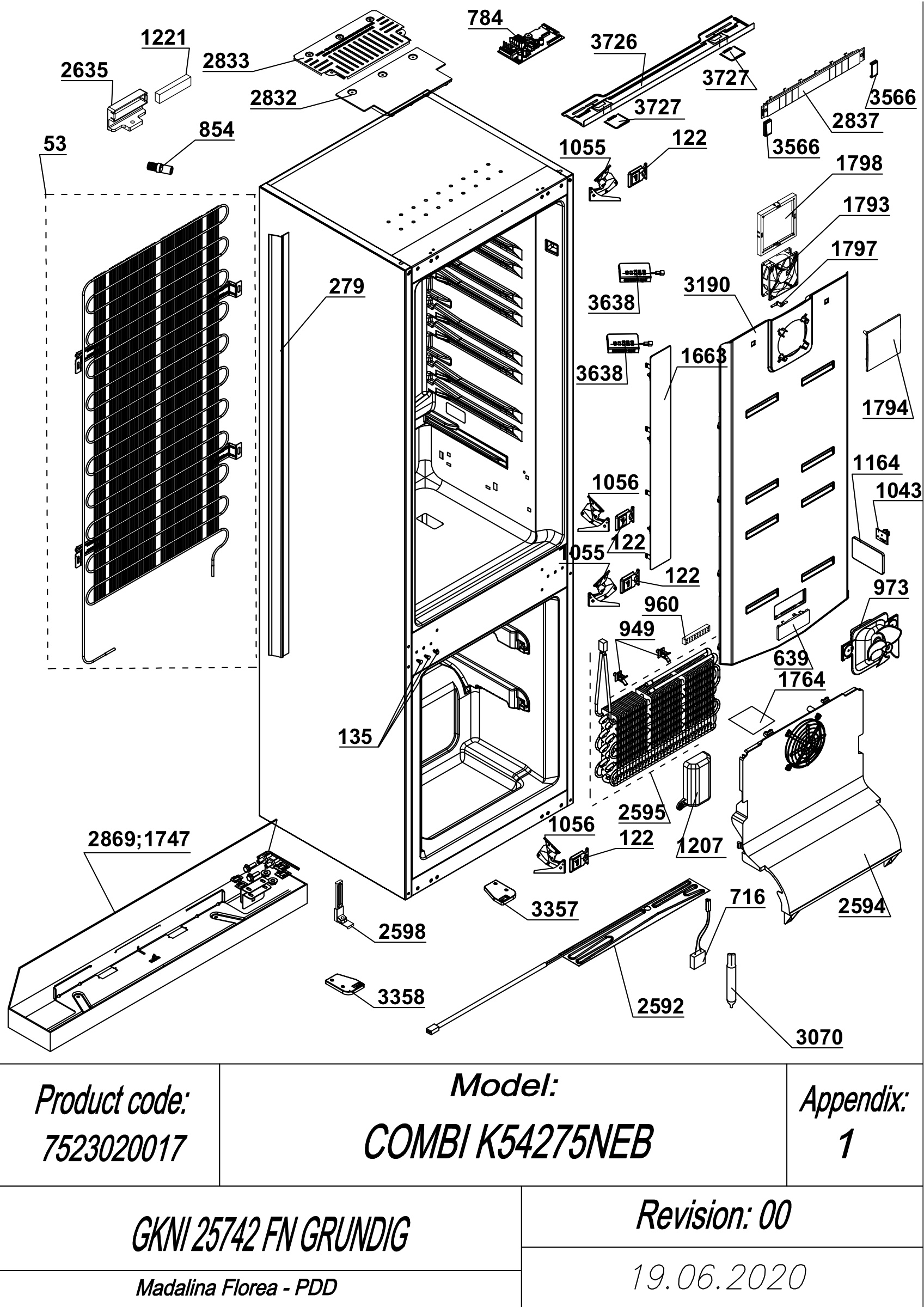 EXPLODED VIEW CABINET GKNI 25742 FN GRUNDIG
