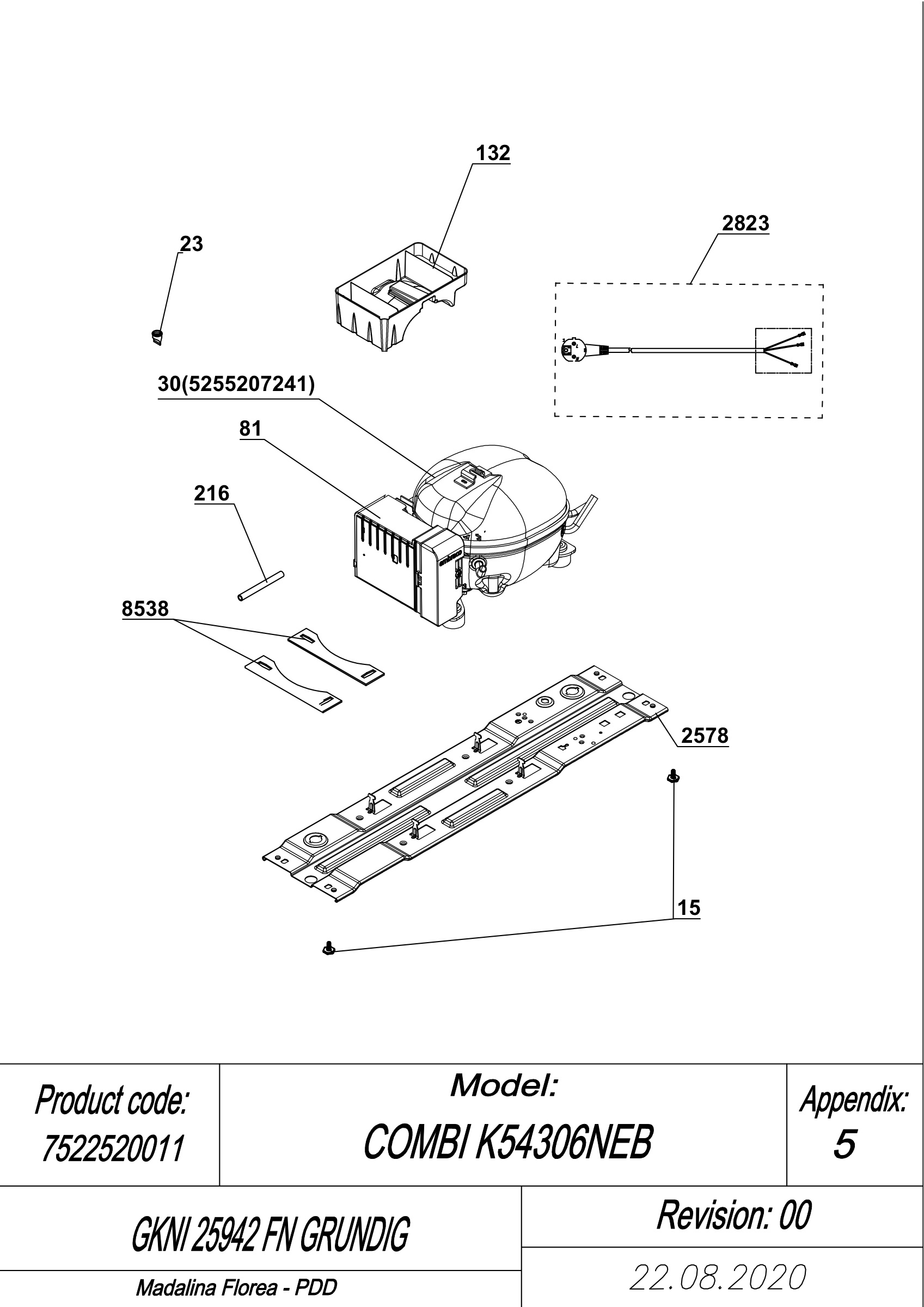 EXPLODED VIEW COMPRESSOR GKNI 25942 FN GRUNDIG