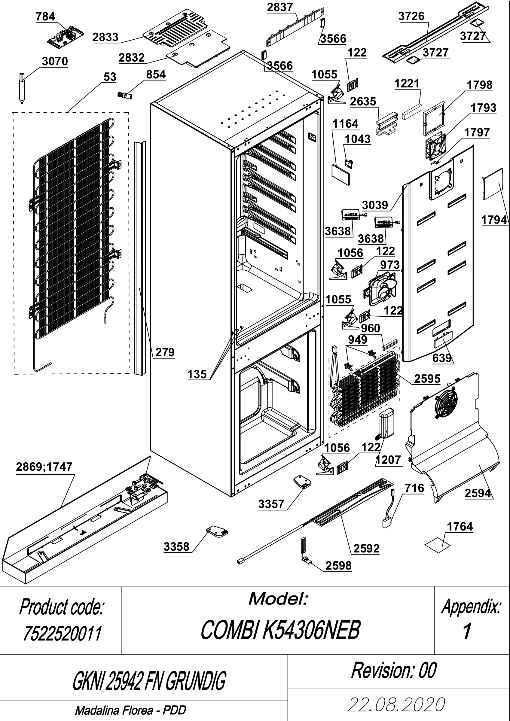 EXPLODED VIEW CABINET GKNI 25942 FN GRUNDIG