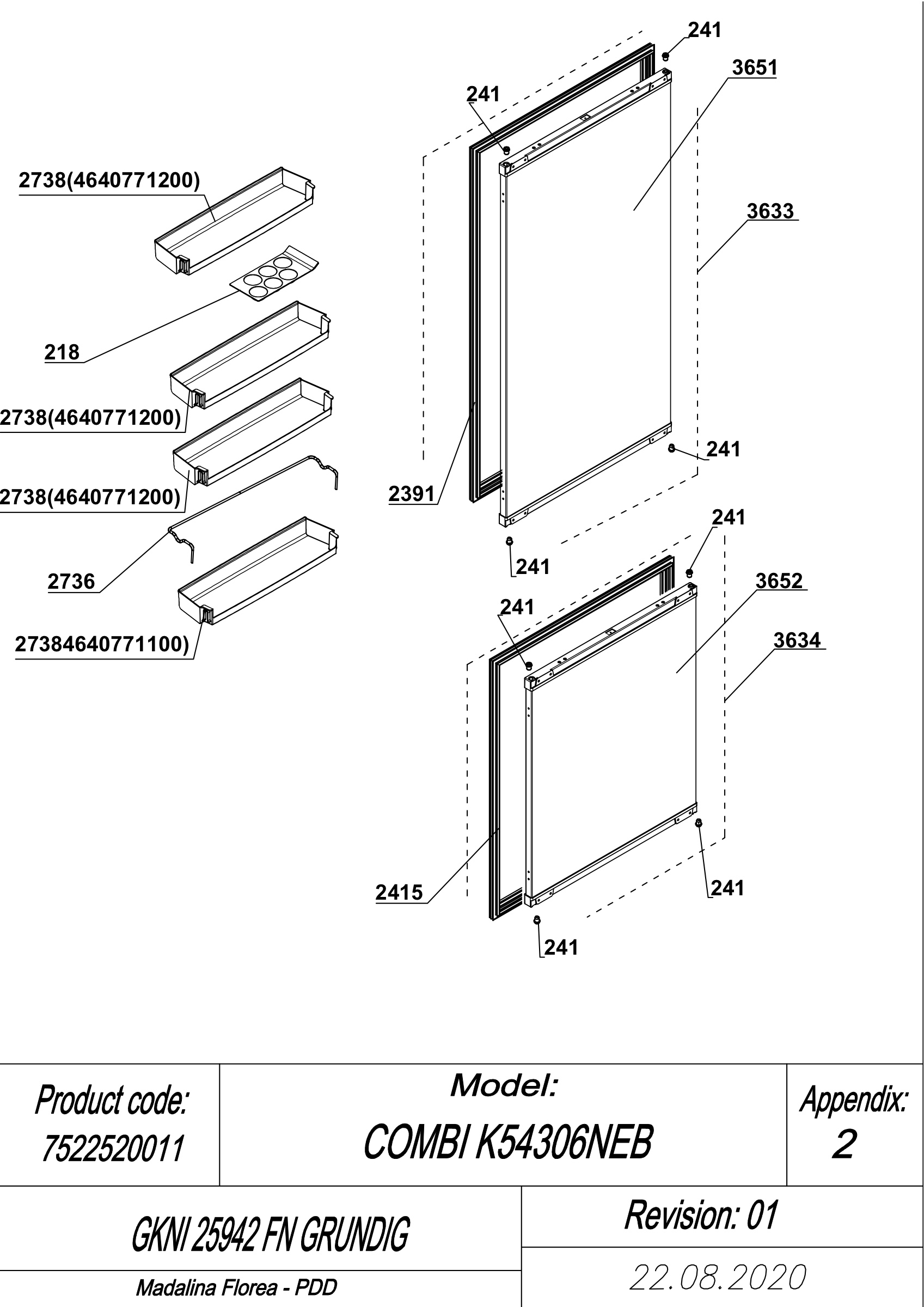 EXPLODED VIEW DOORS GKNI 25942 FN GRUNDIG