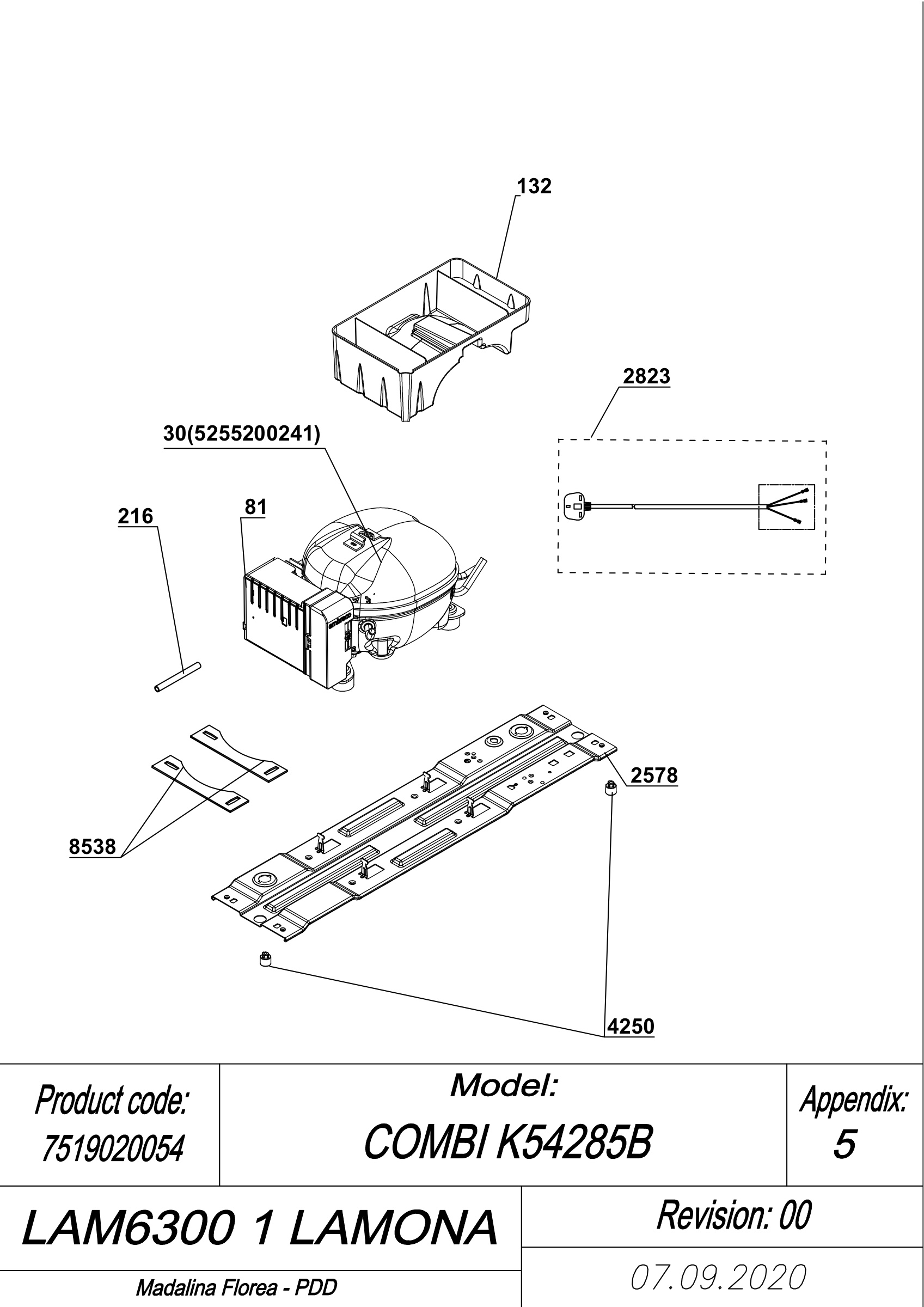 EXPLODED VIEW COMPRESSOR LAM6300-1 LAMONA