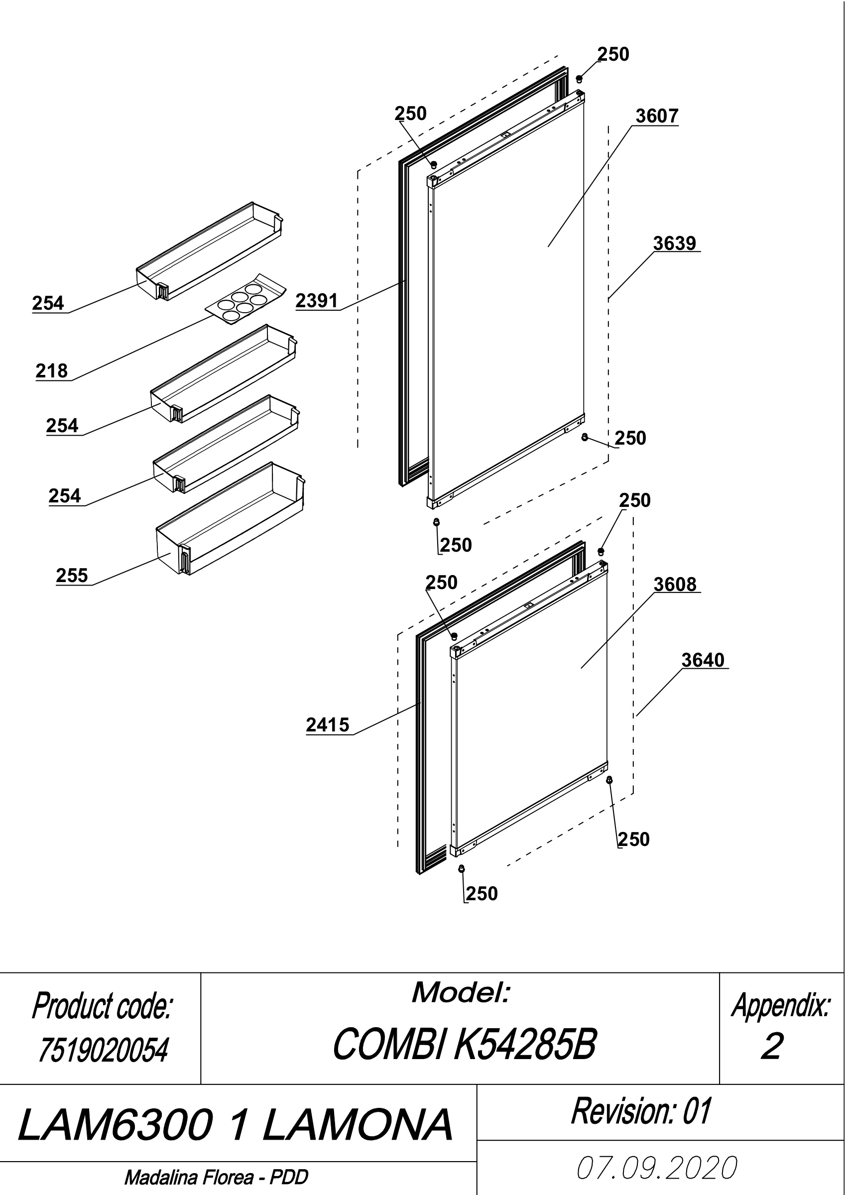 EXPLODED VIEW DOORS LAM6300-1 LAMONA
