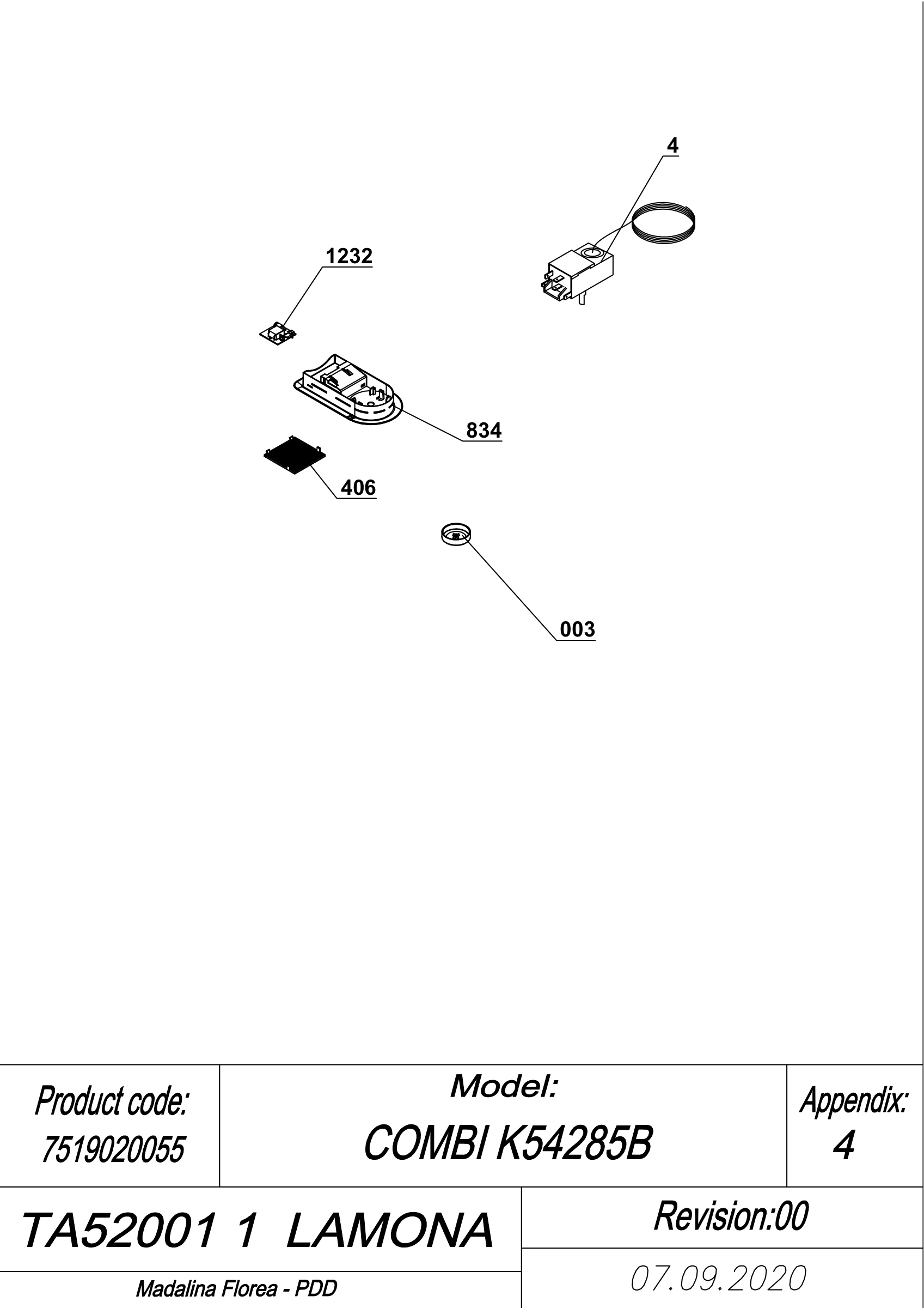 EXPLODED VIEW THERMOSTAT TA52001-1 LAMONA