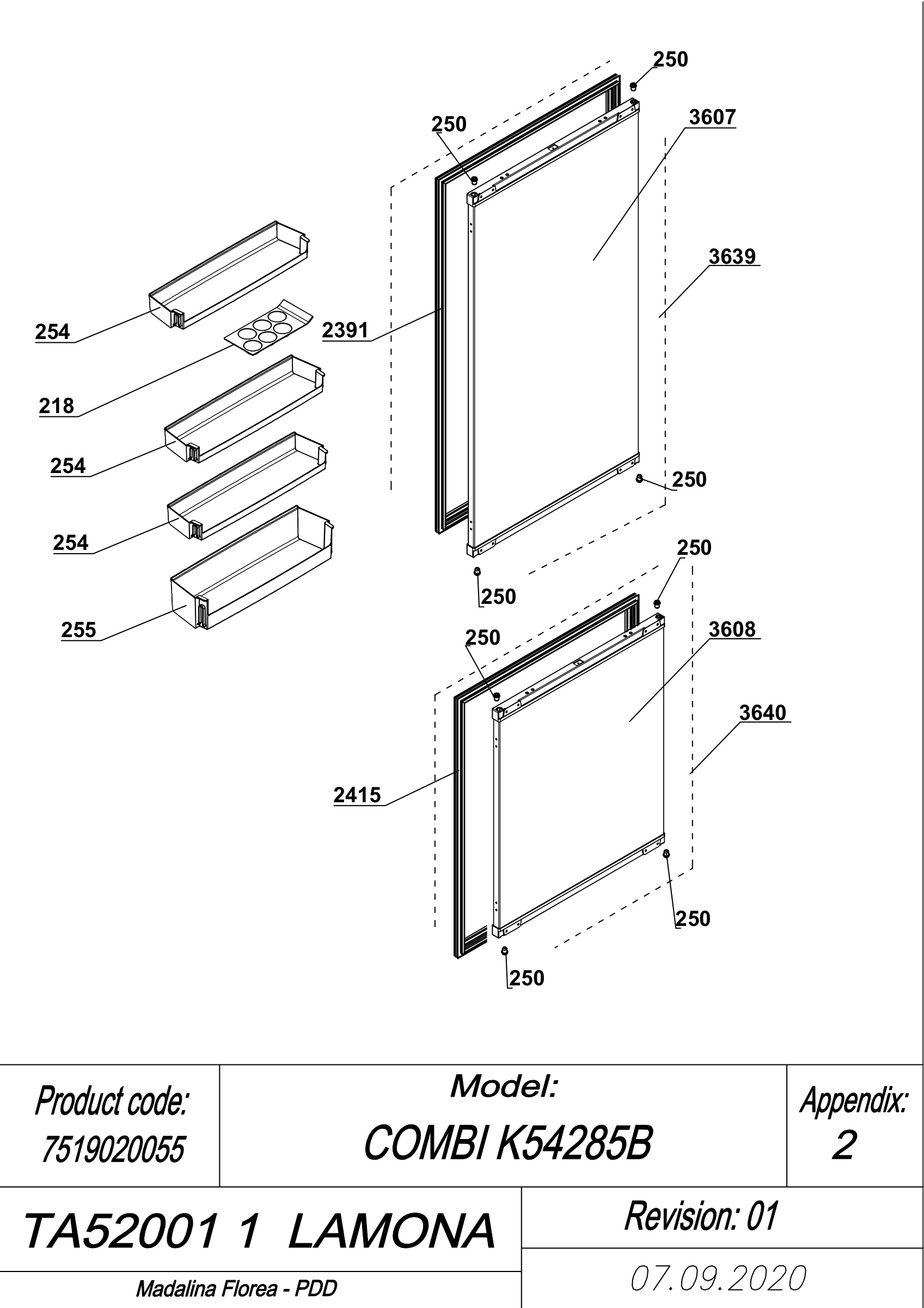 EXPLODED VIEW DOORS TA52001-1 LAMONA