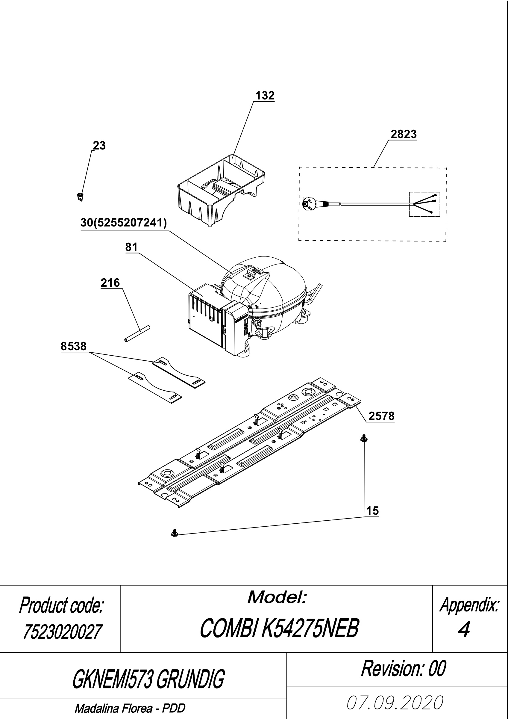 EXPLODED VIEW COMPRESSOR GKNEMI573 GRUNDIG