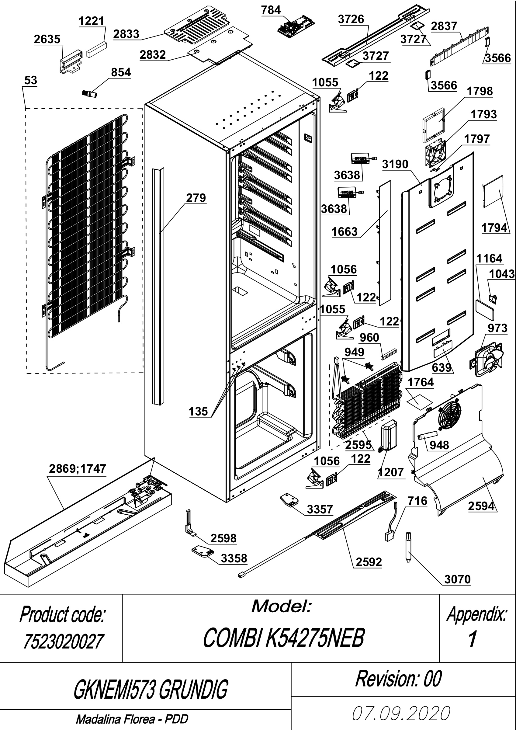 EXPLODED VIEW CABINET GKNEMI573 GRUNDIG