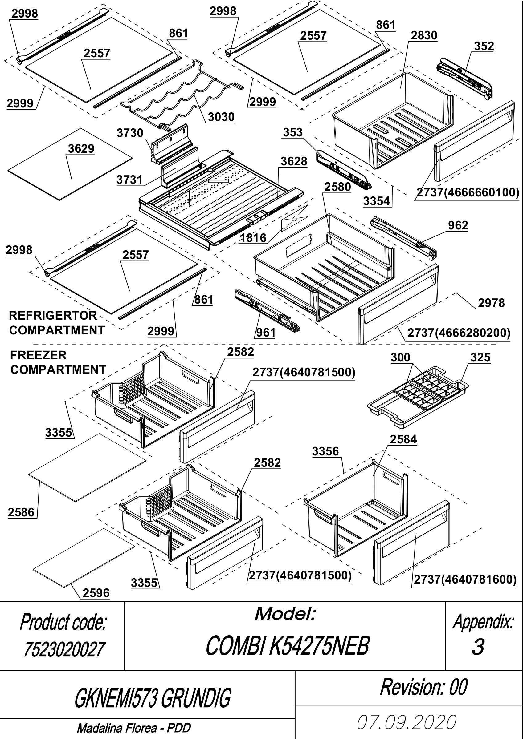 EXPLODED VIEW SHELVES GKNEMI573 GRUNDIG