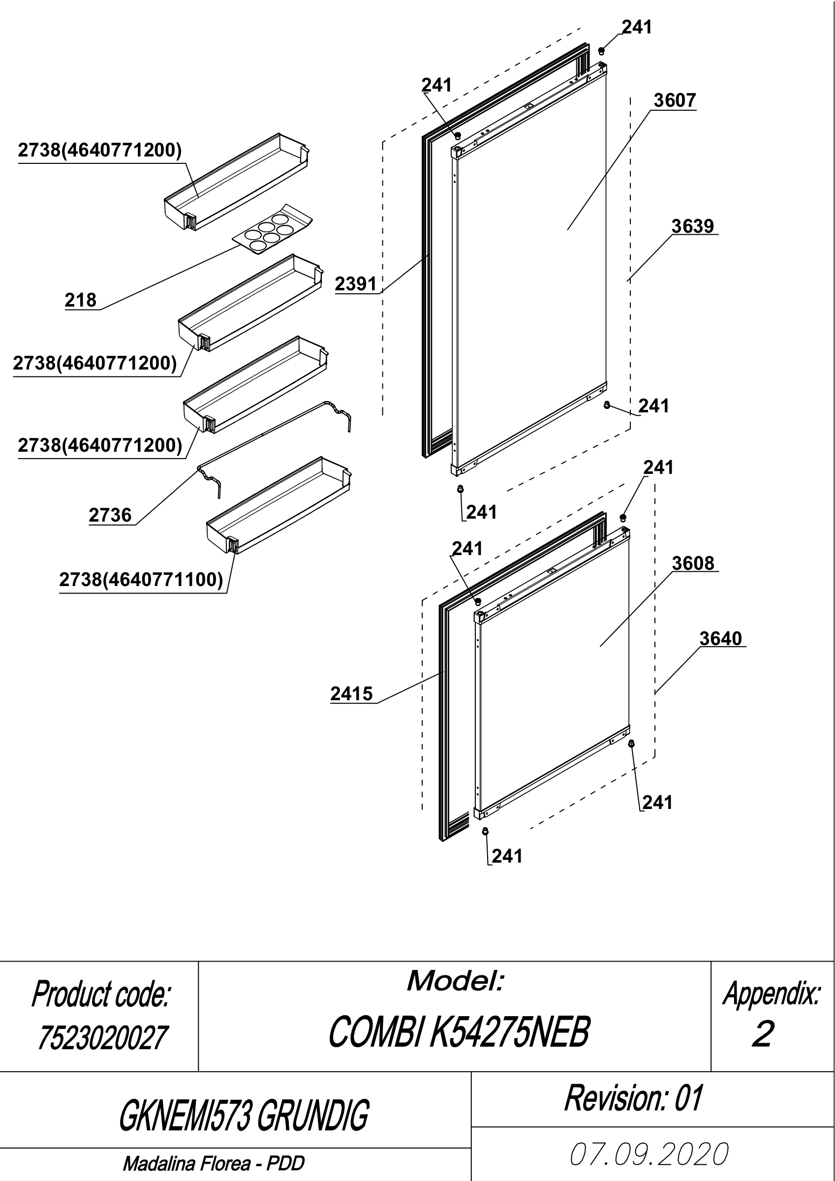 EXPLODED VIEW DOORS GKNEMI573 GRUNDIG