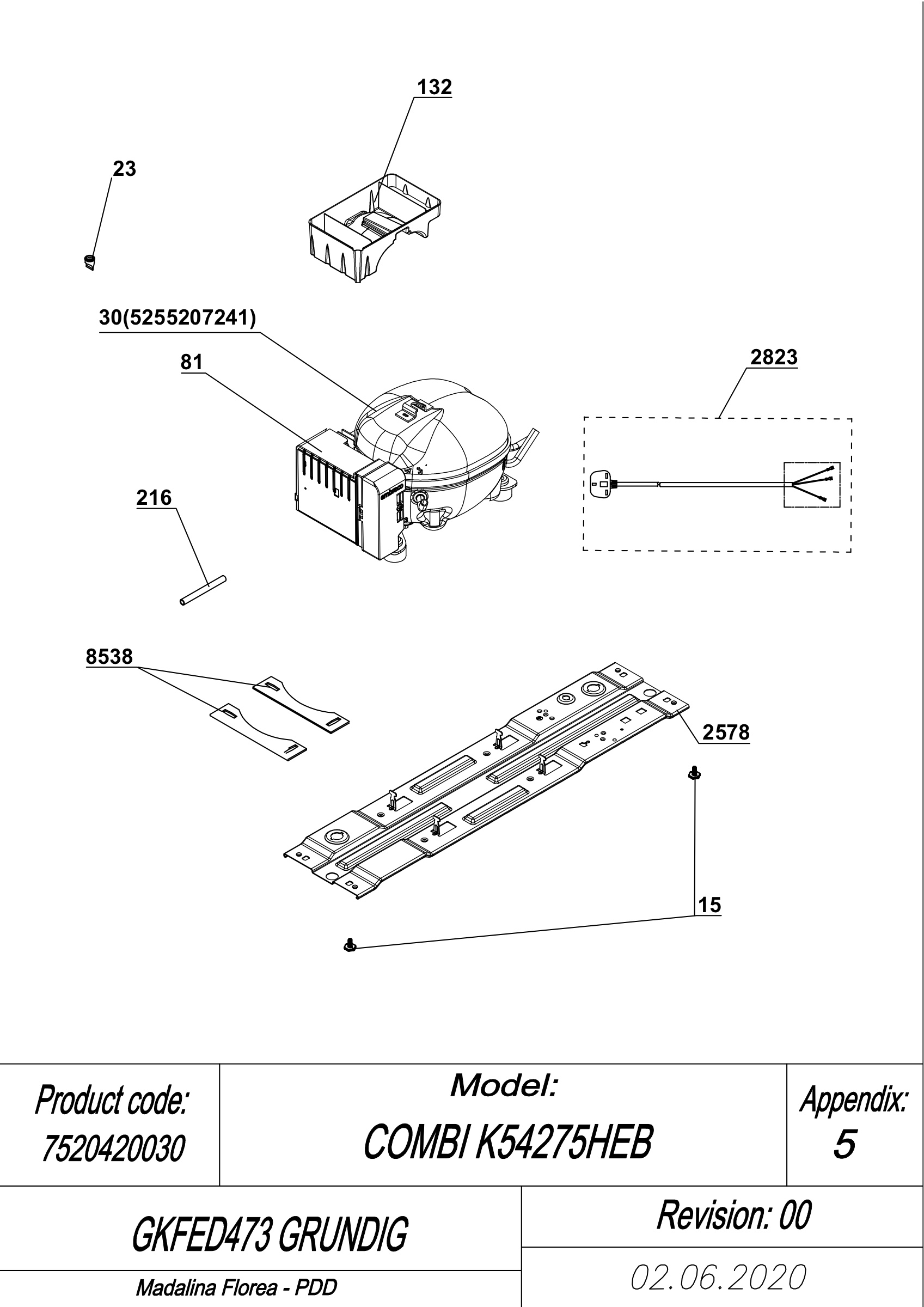 EXPLODED VIEW COMPRESSOR GKFED473 GRUNDIG