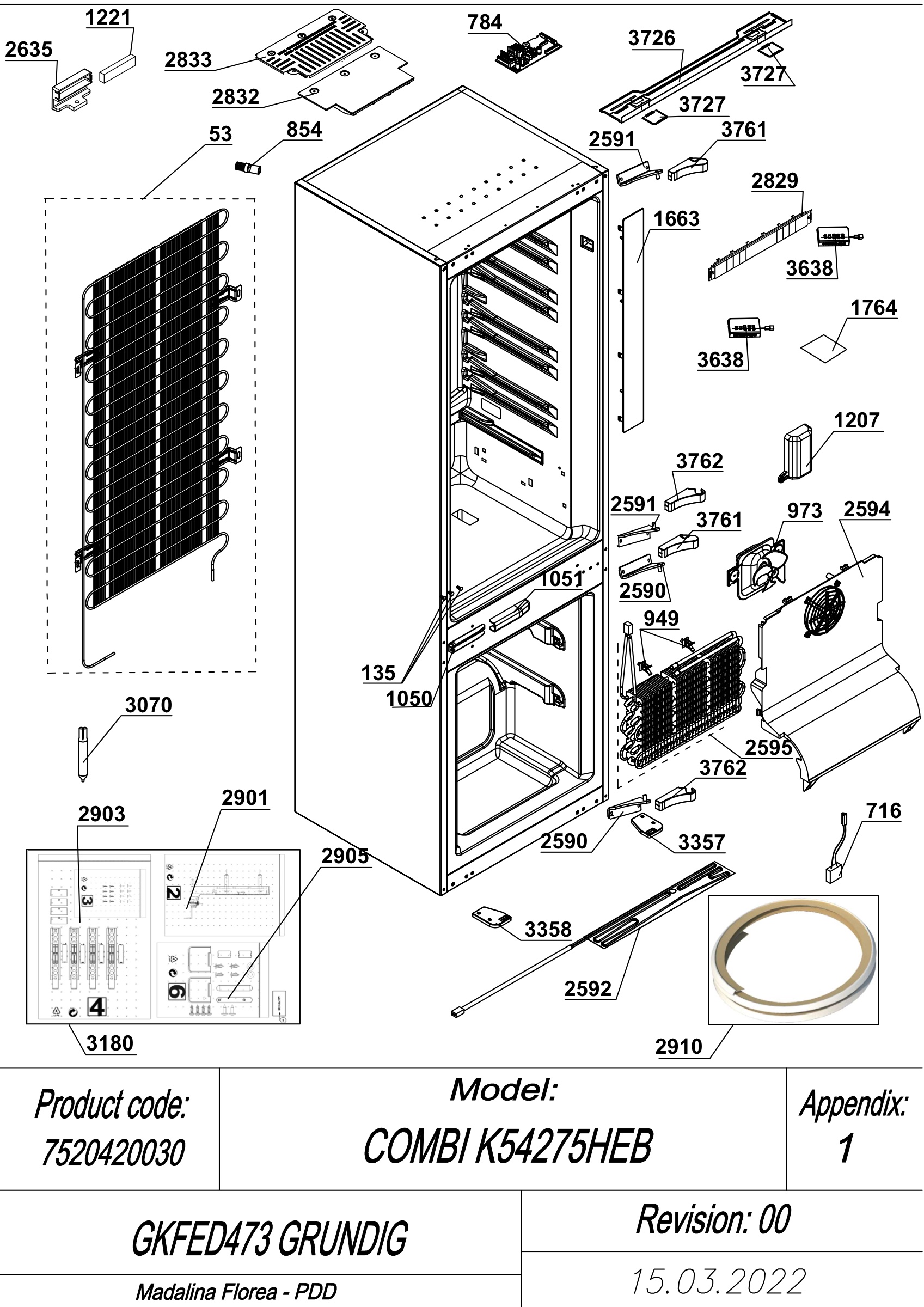 EXPLODED VIEW CABINET GKFED473 GRUNDIG