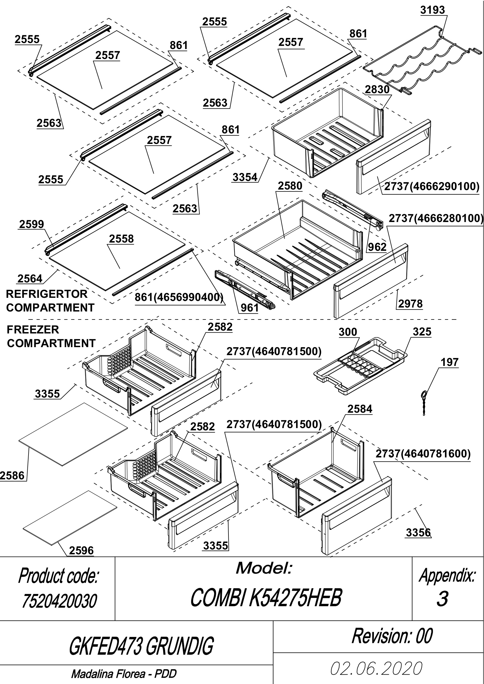 EXPLODED VIEW SHELVES GKFED473 GRUNDIG