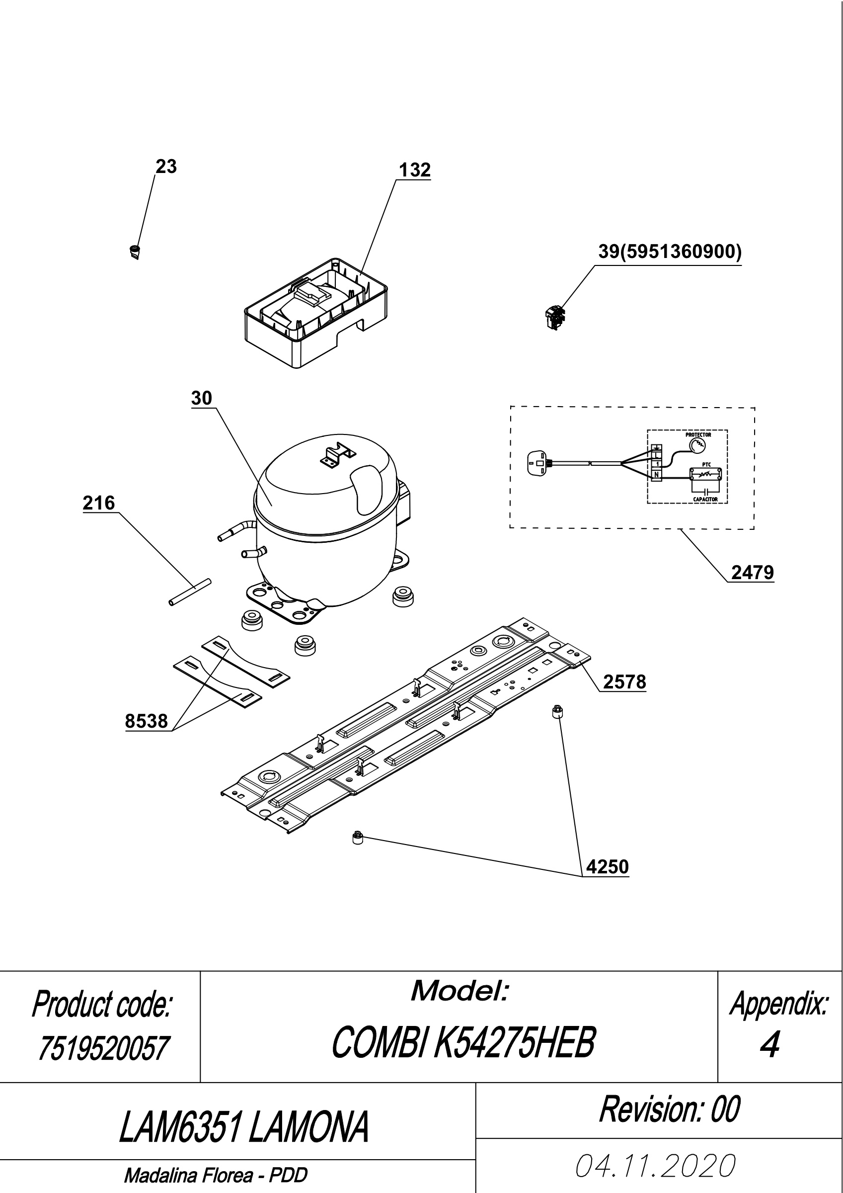 EXPLODED VIEW COMPRESSOR TYPE 1 LAM6351 LAMONA