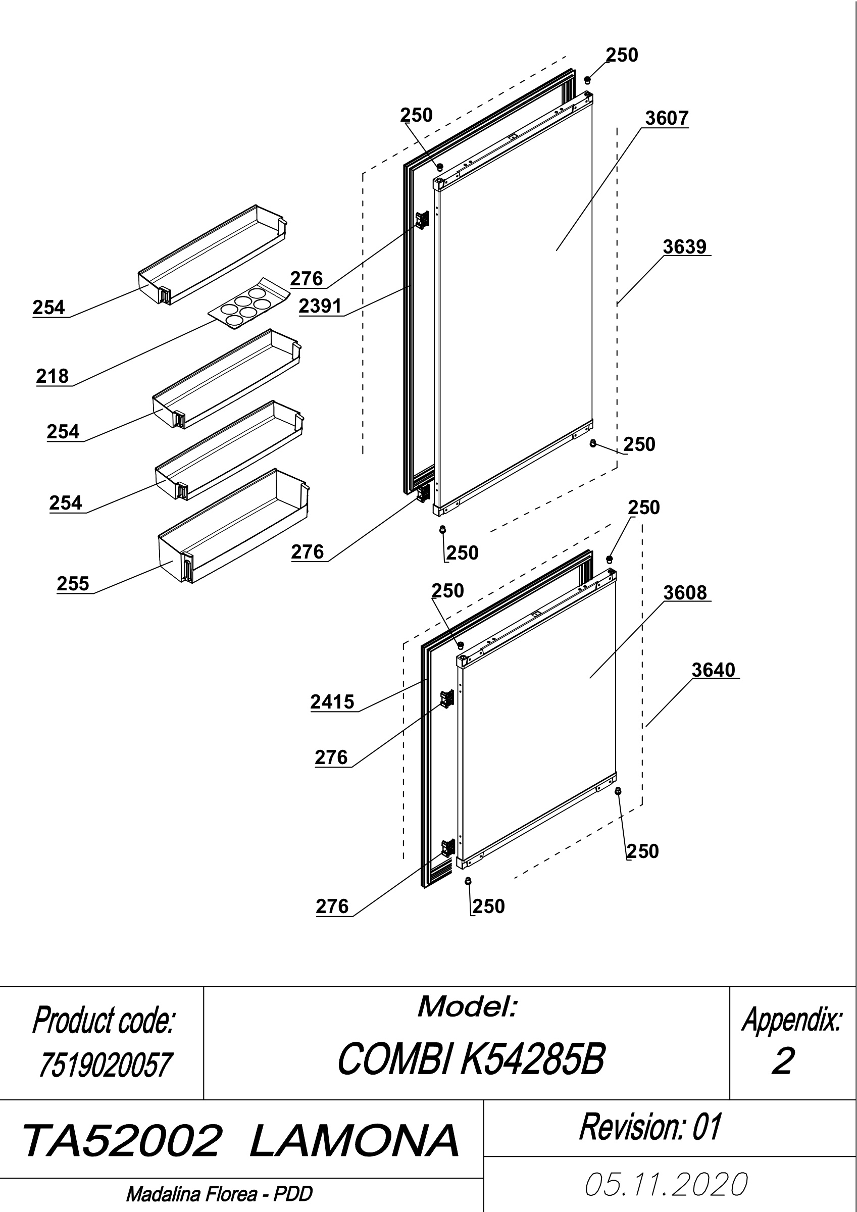 EXPLODED VIEW DOORS TA52002 LAMONA