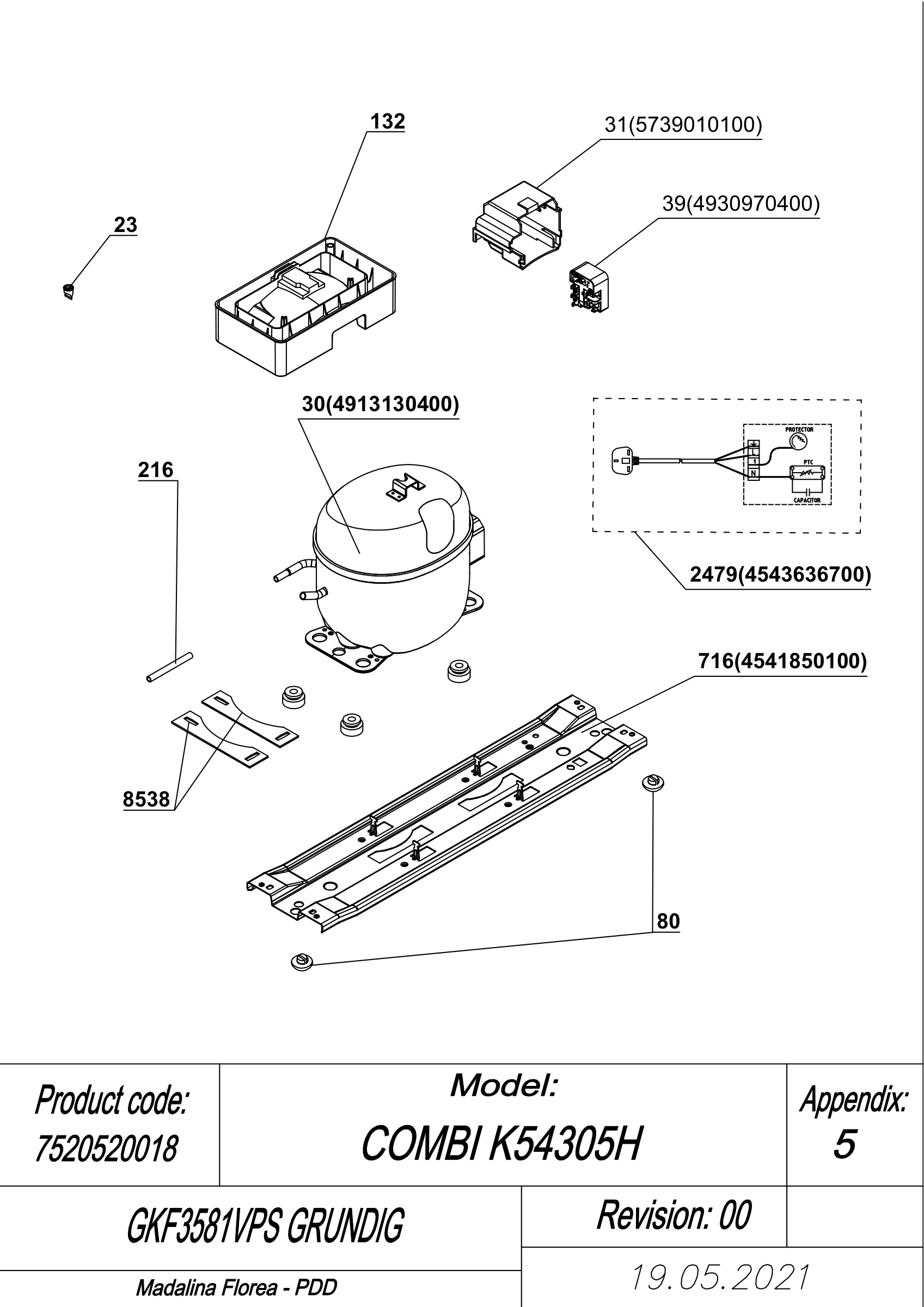 EXPLODED VIEW COMPRESSOR TYPE 1 GKF3581VPS GRUNDIG