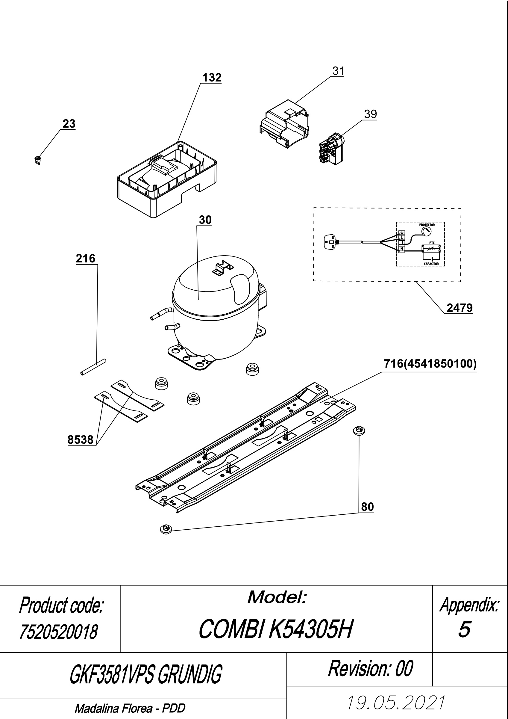 EXPLODED VIEW COMPRESSOR TYPE 2 GKF3581VPS GRUNDIG