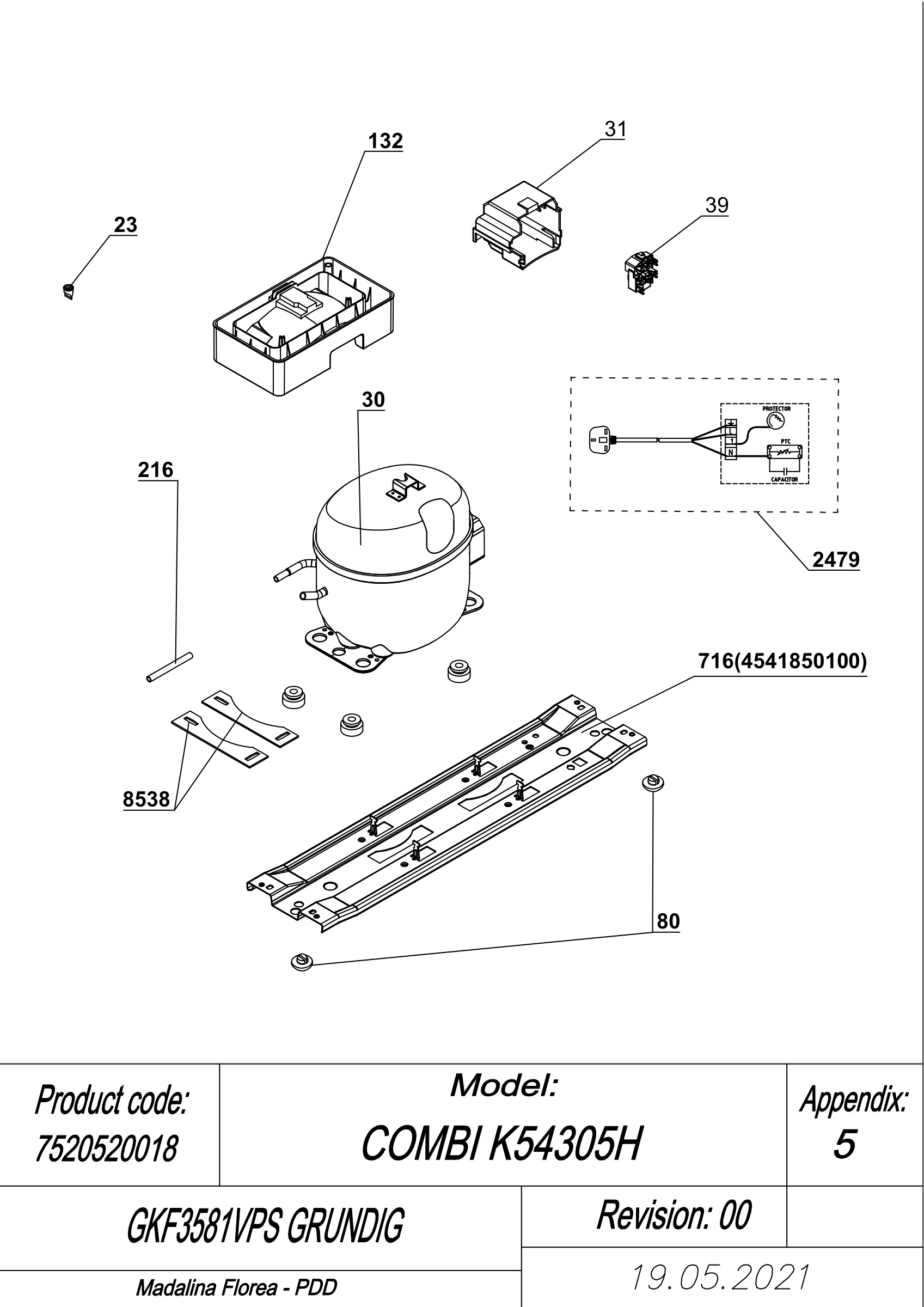EXPLODED VIEW COMPRESSOR TYPE 3 GKF3581VPS GRUNDIG