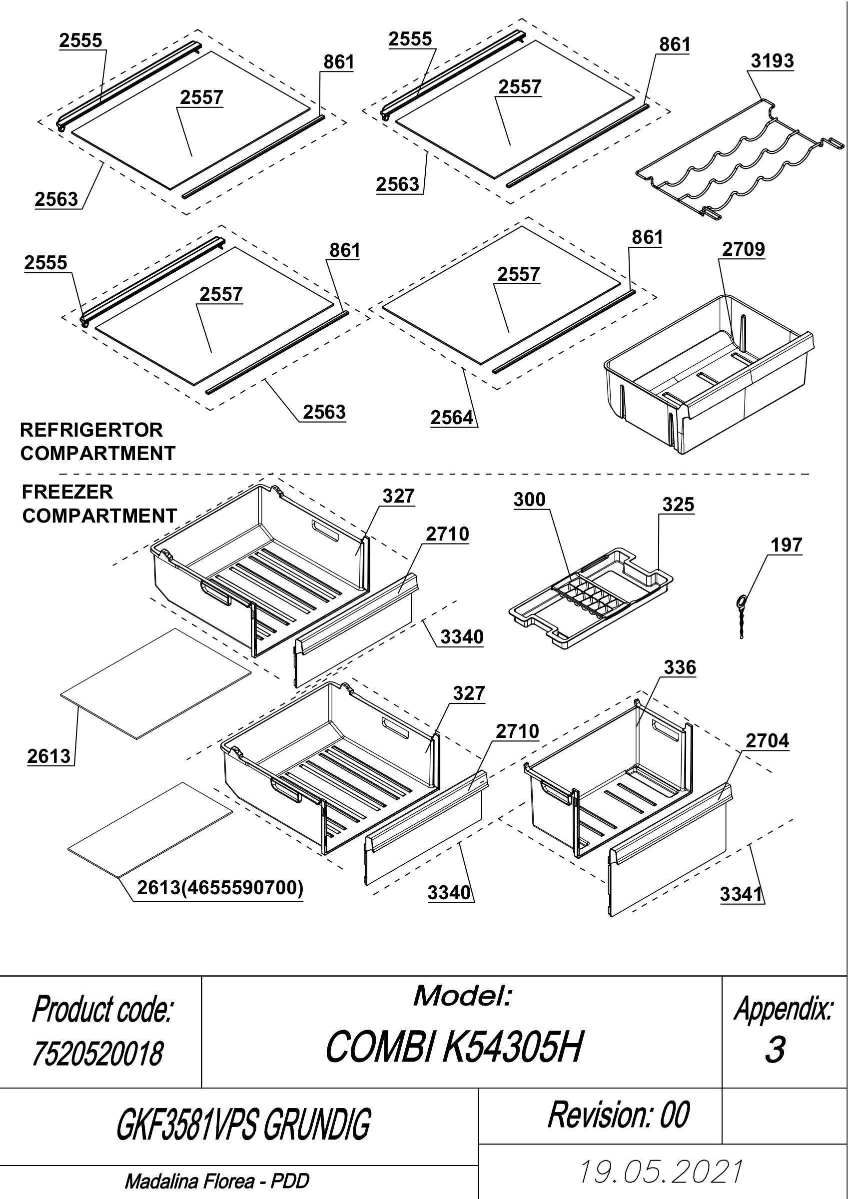 EXPLODED VIEW SHELVES GKF3581VPS GRUNDIG