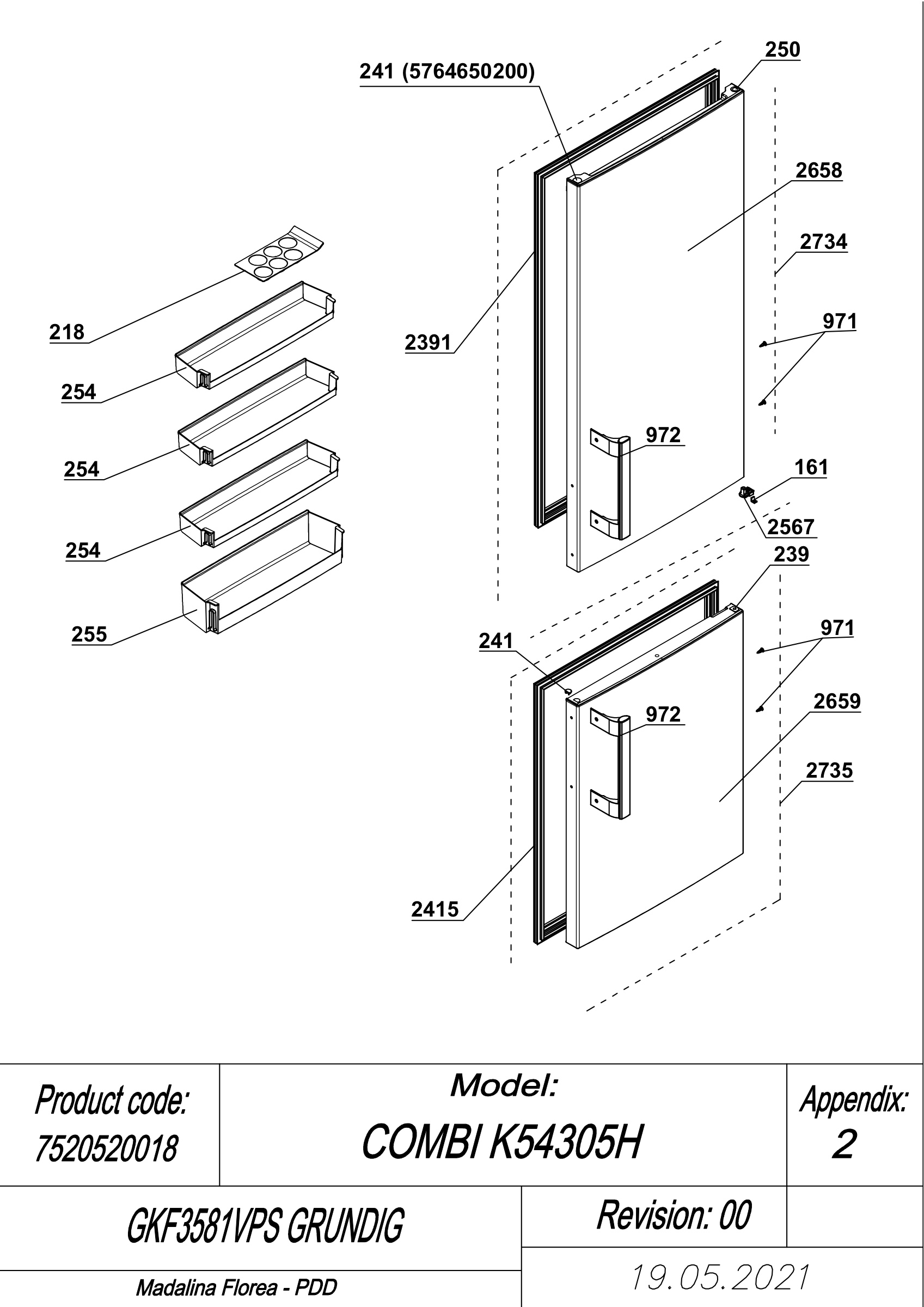 EXPLODED VIEW DOORS GKF3581VPS GRUNDIG