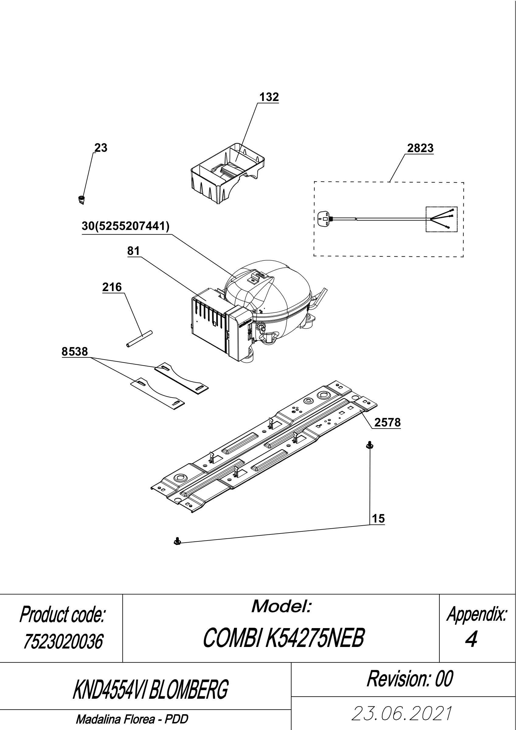 EXPLODED VIEW COMPRESSOR KND4554VI BLOMBERG
