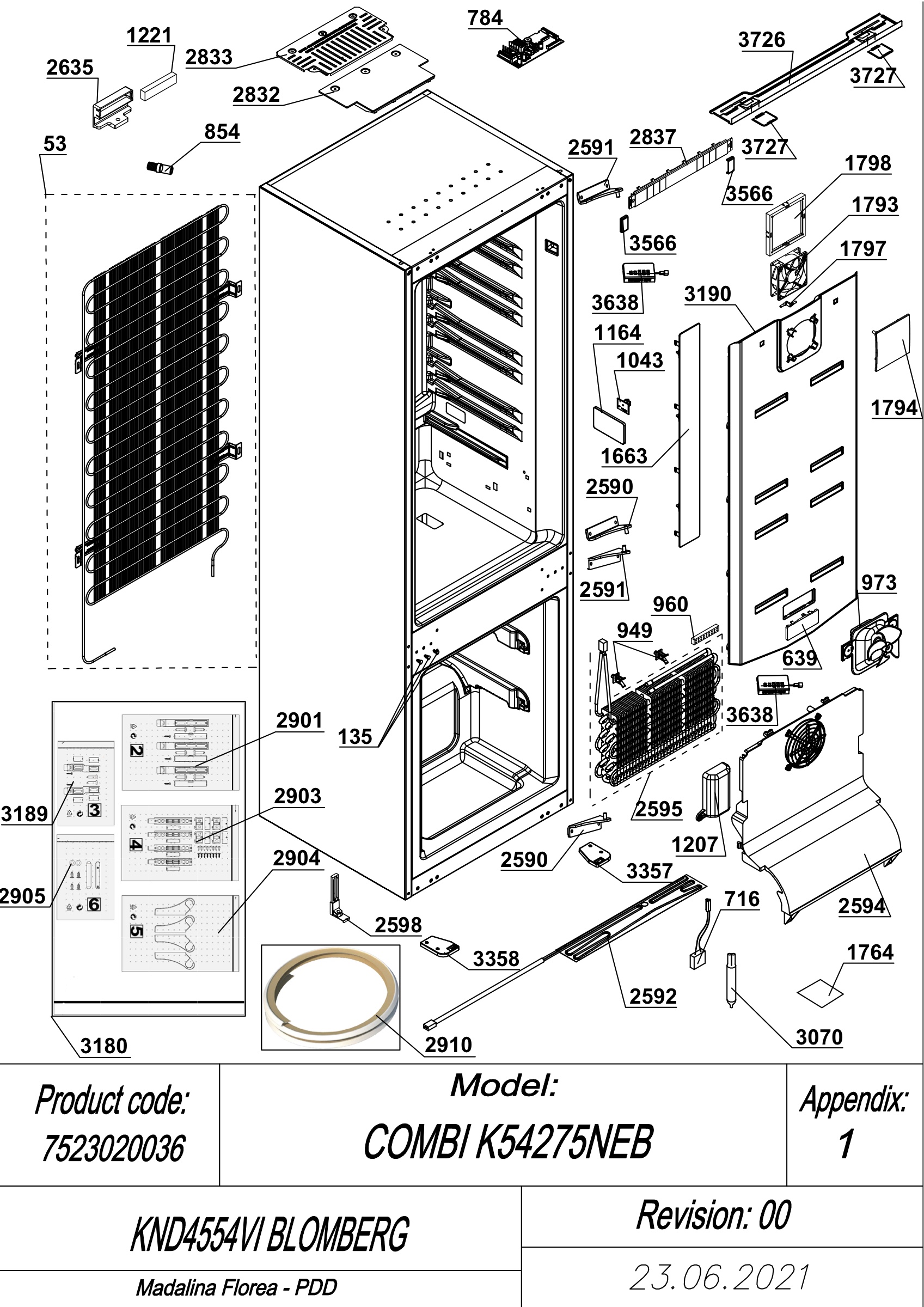EXPLODED VIEW CABINET KND4554VI BLOMBERG