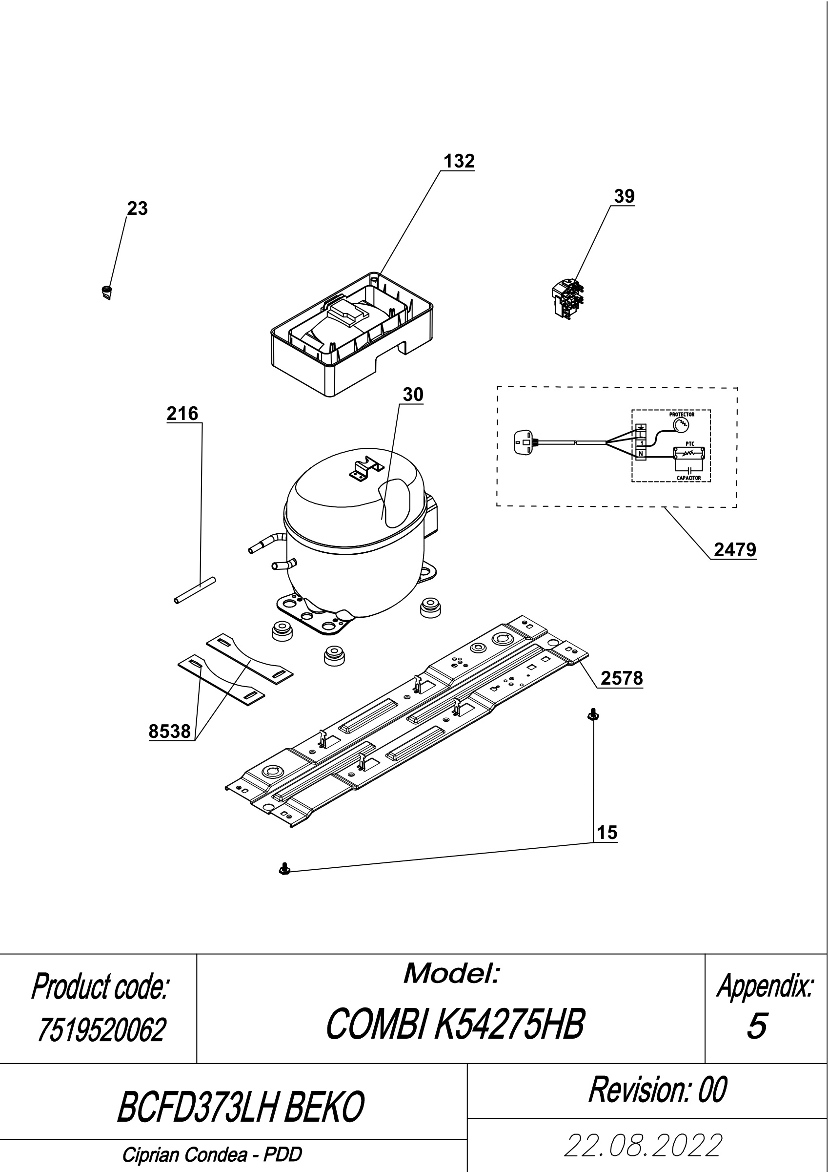EXPLODED VIEW COMPRESSOR TYPE 2 BCFD373LH BEKO