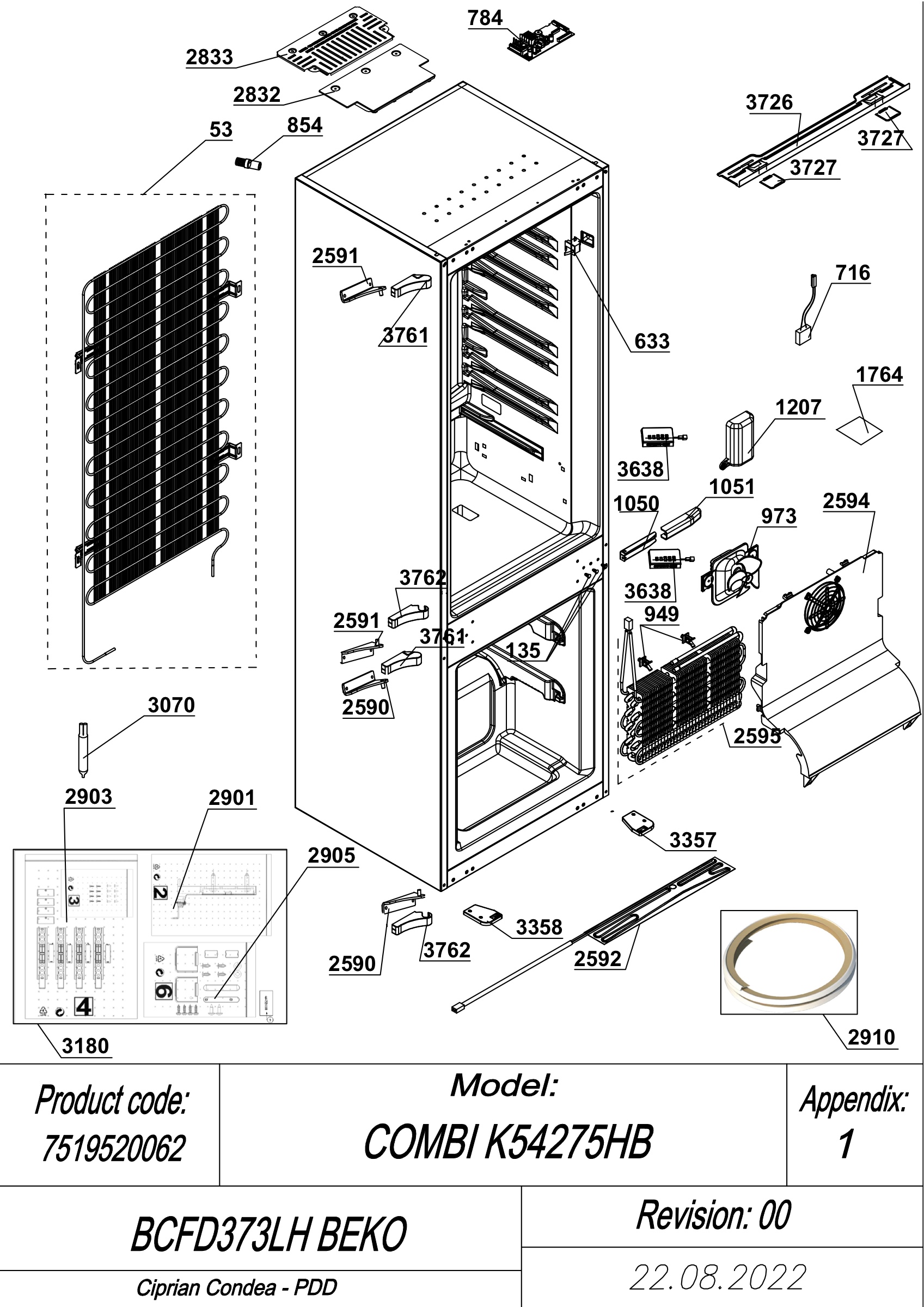 EXPLODED VIEW CABINET BCFD373LH BEKO