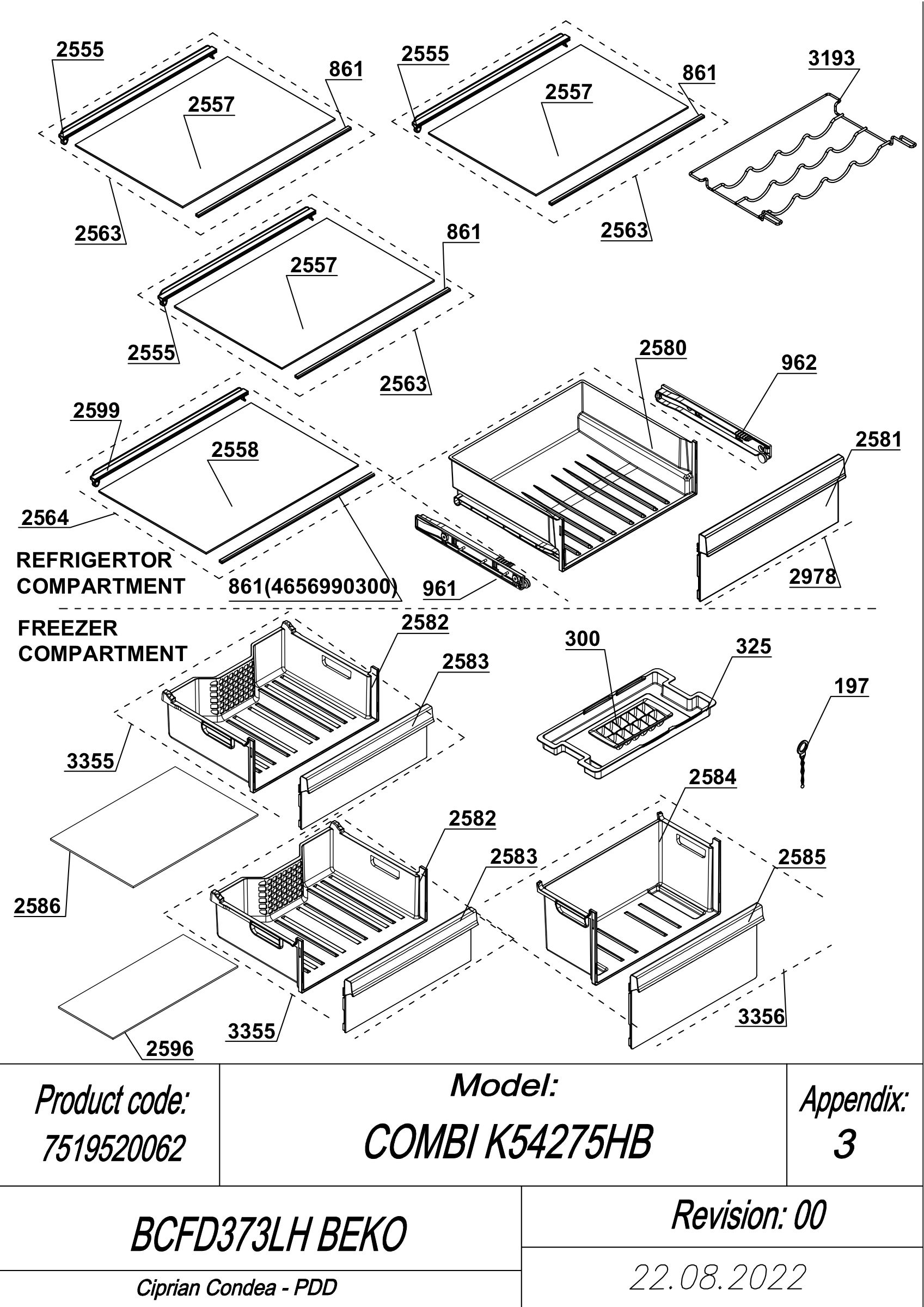 EXPLODED VIEW SHELVES BCFD373LH BEKO