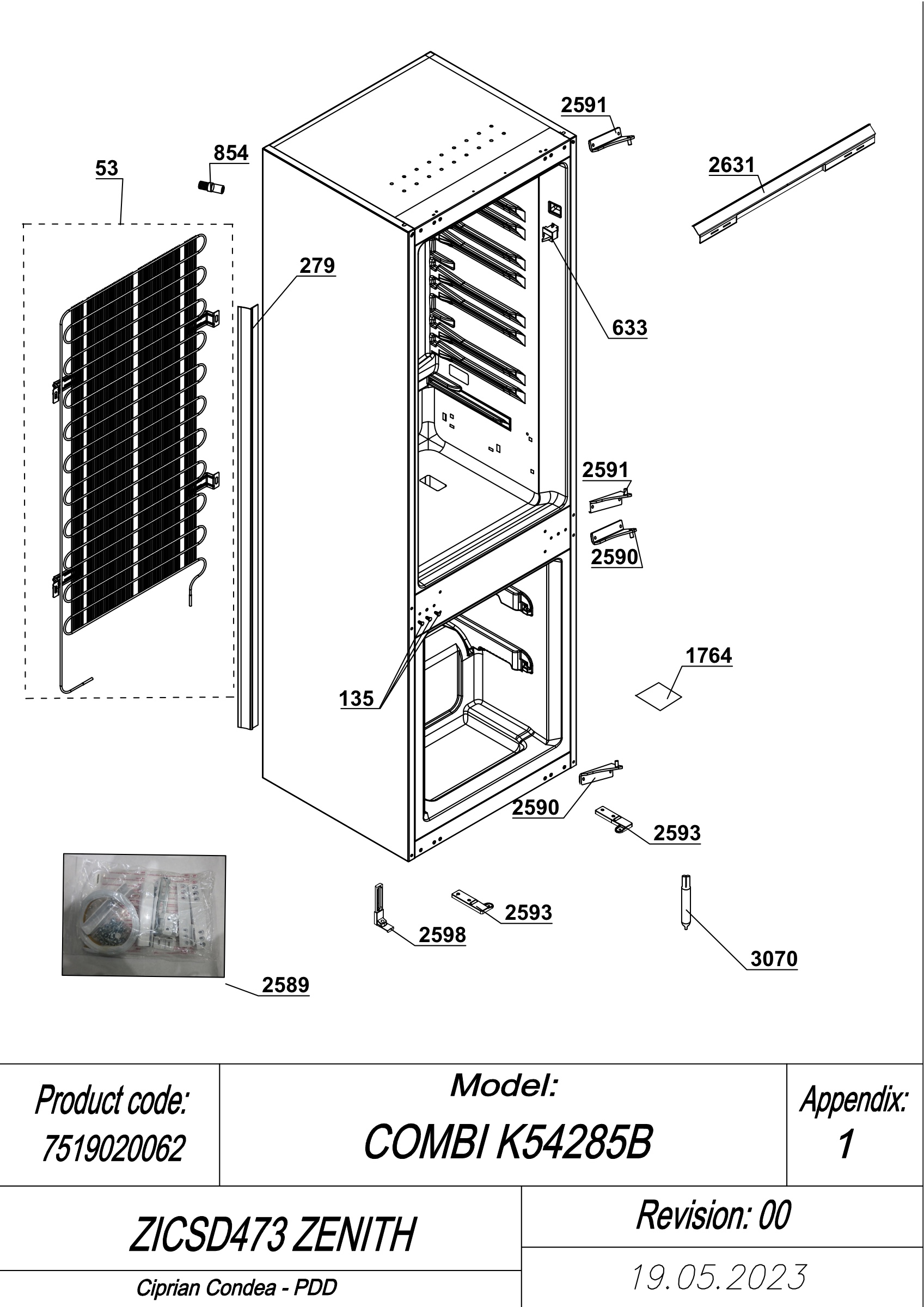 EXPLODED VIEW CABINET ZICSD473 ZENITH