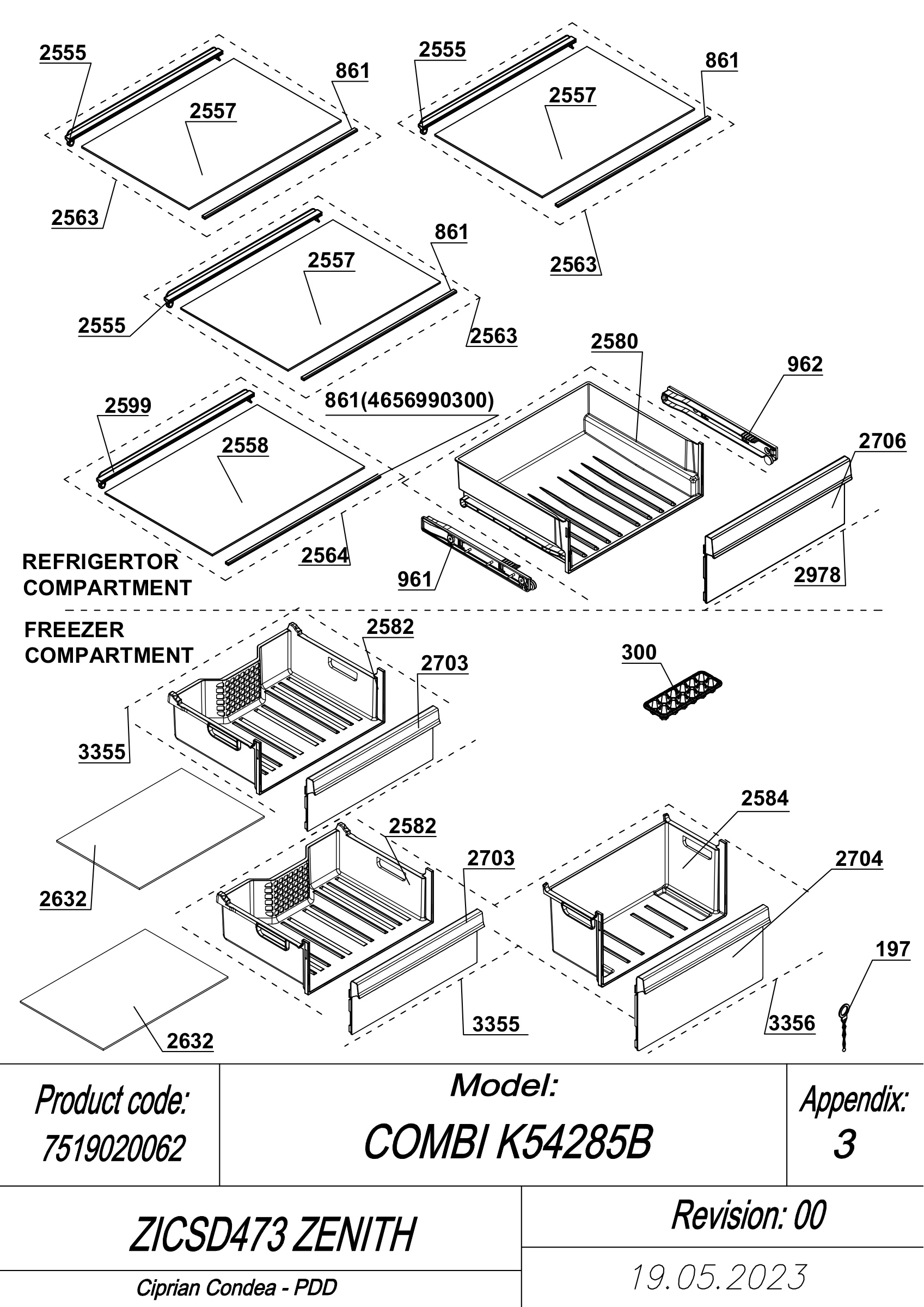 EXPLODED VIEW SHELVES ZICSD473 ZENITH