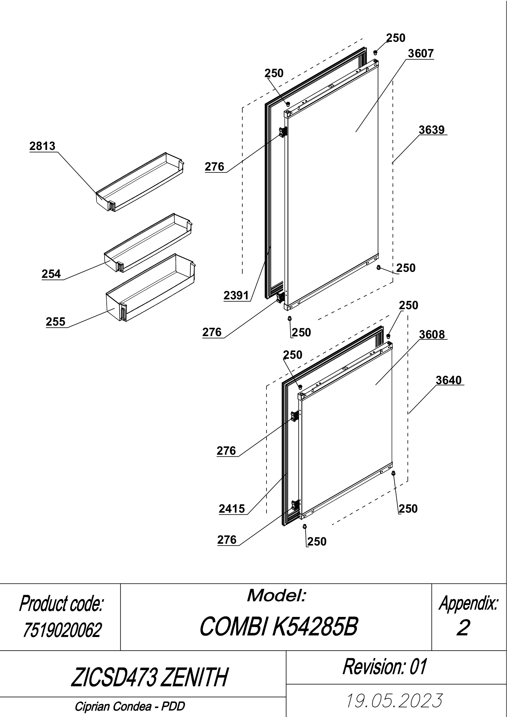 EXPLODED VIEW DOOR ZICSD473 ZENITH