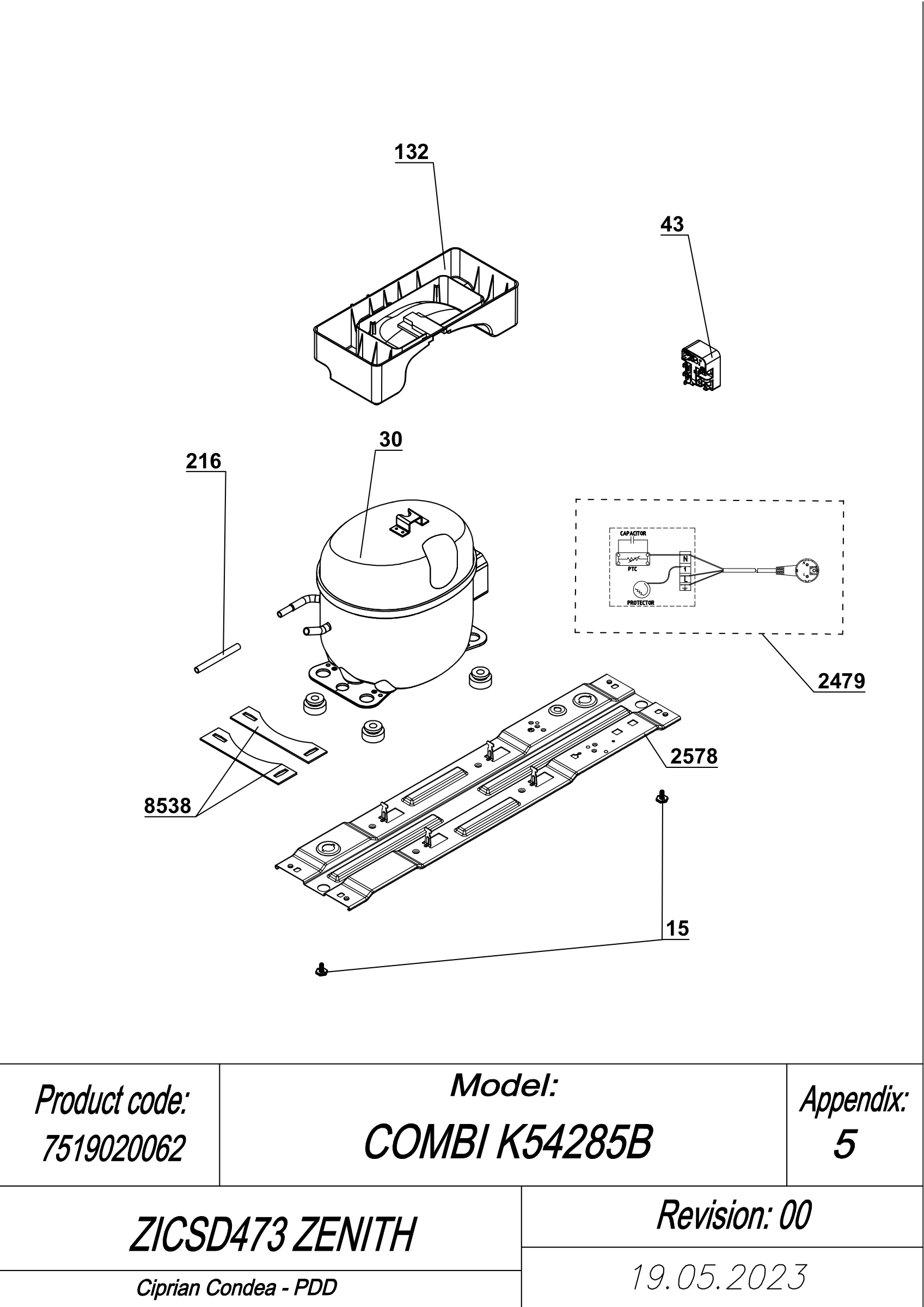 EXPLODED VIEW COMPRESSOR ZICSD473 ZENITH